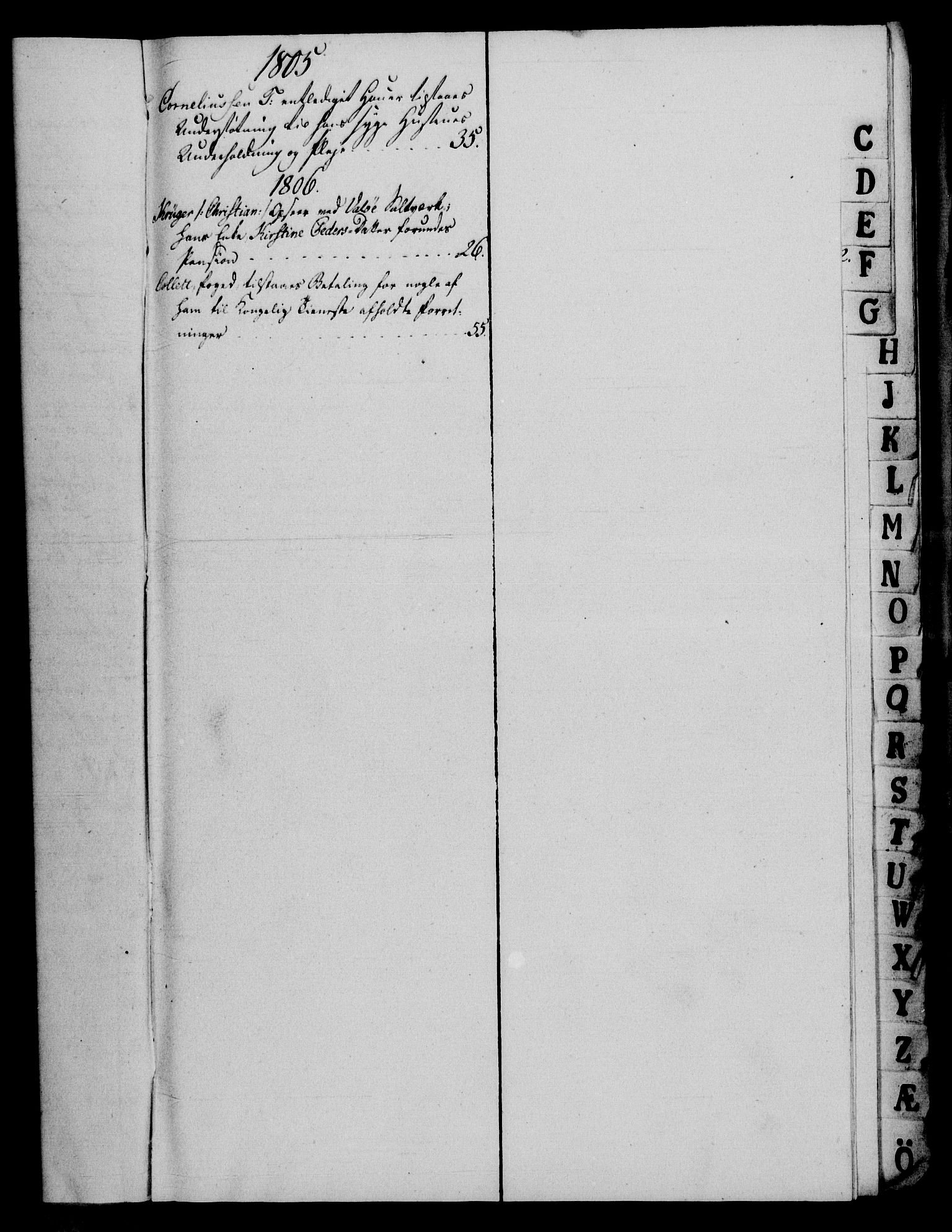 Rentekammeret, Renteskriverkontorene, RA/EA-3115/M/Mf/Mfb/L0007: Relasjons- og resolusjonsprotokoll med register (merket RK 54.13), 1805-1806