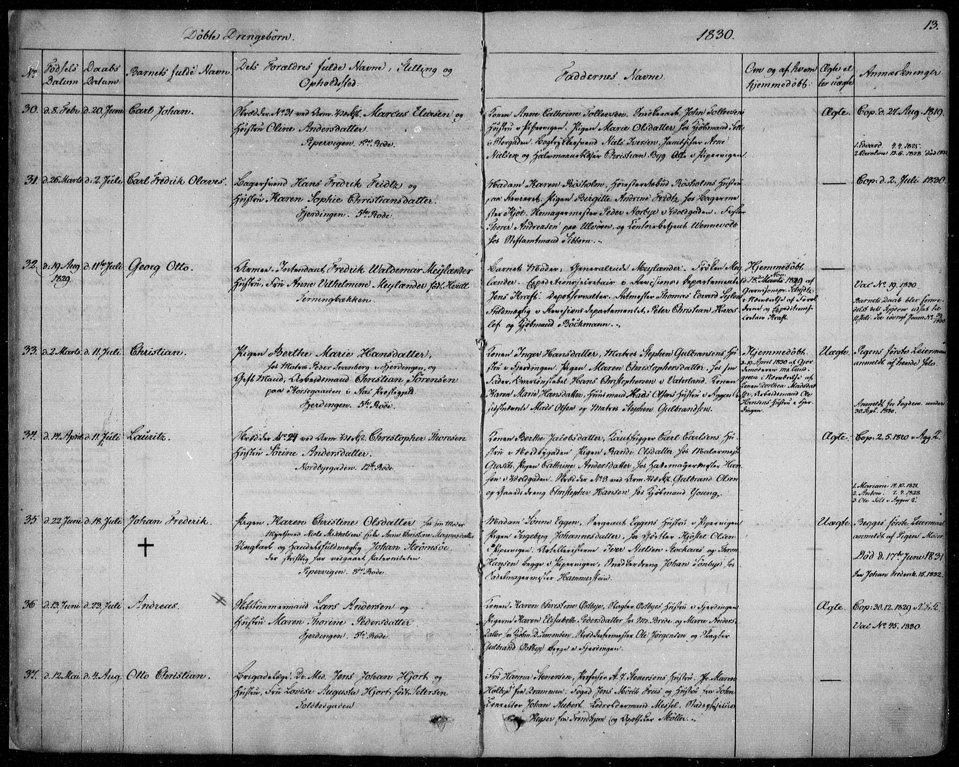 Garnisonsmenigheten Kirkebøker, SAO/A-10846/F/Fa/L0006: Ministerialbok nr. 6, 1828-1841, s. 13