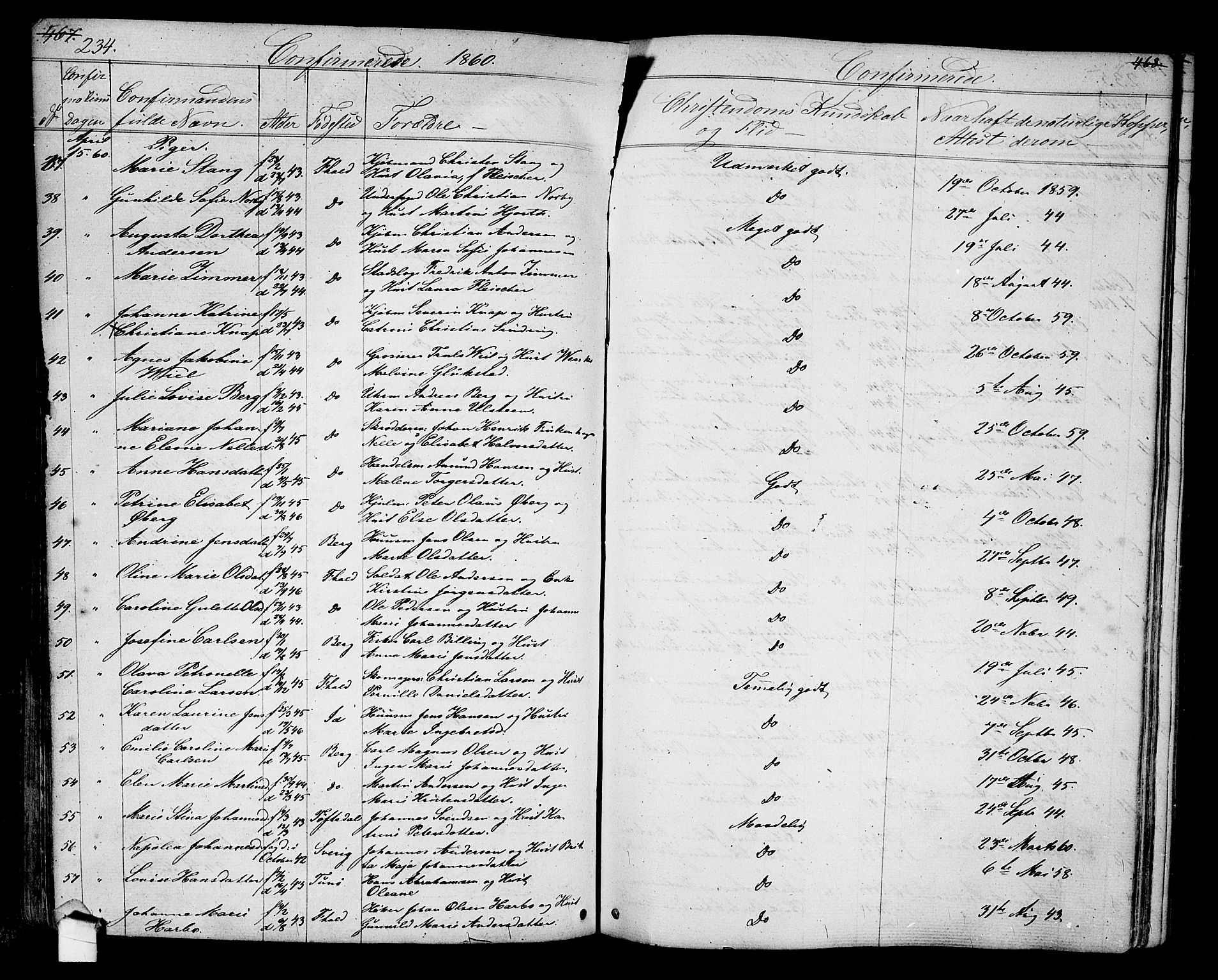 Halden prestekontor Kirkebøker, AV/SAO-A-10909/G/Ga/L0005a: Klokkerbok nr. 5A, 1855-1864, s. 234