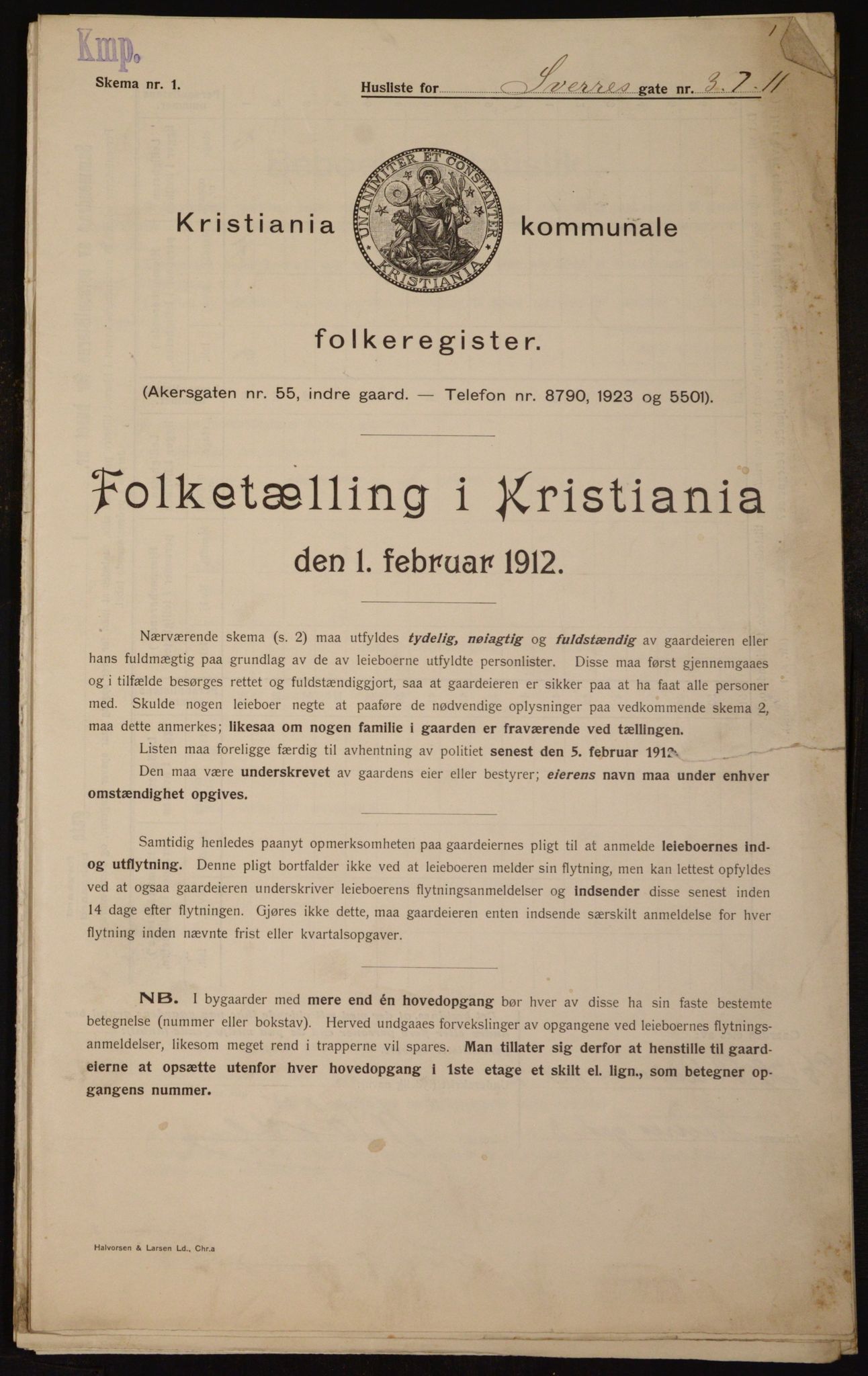 OBA, Kommunal folketelling 1.2.1912 for Kristiania, 1912, s. 105977