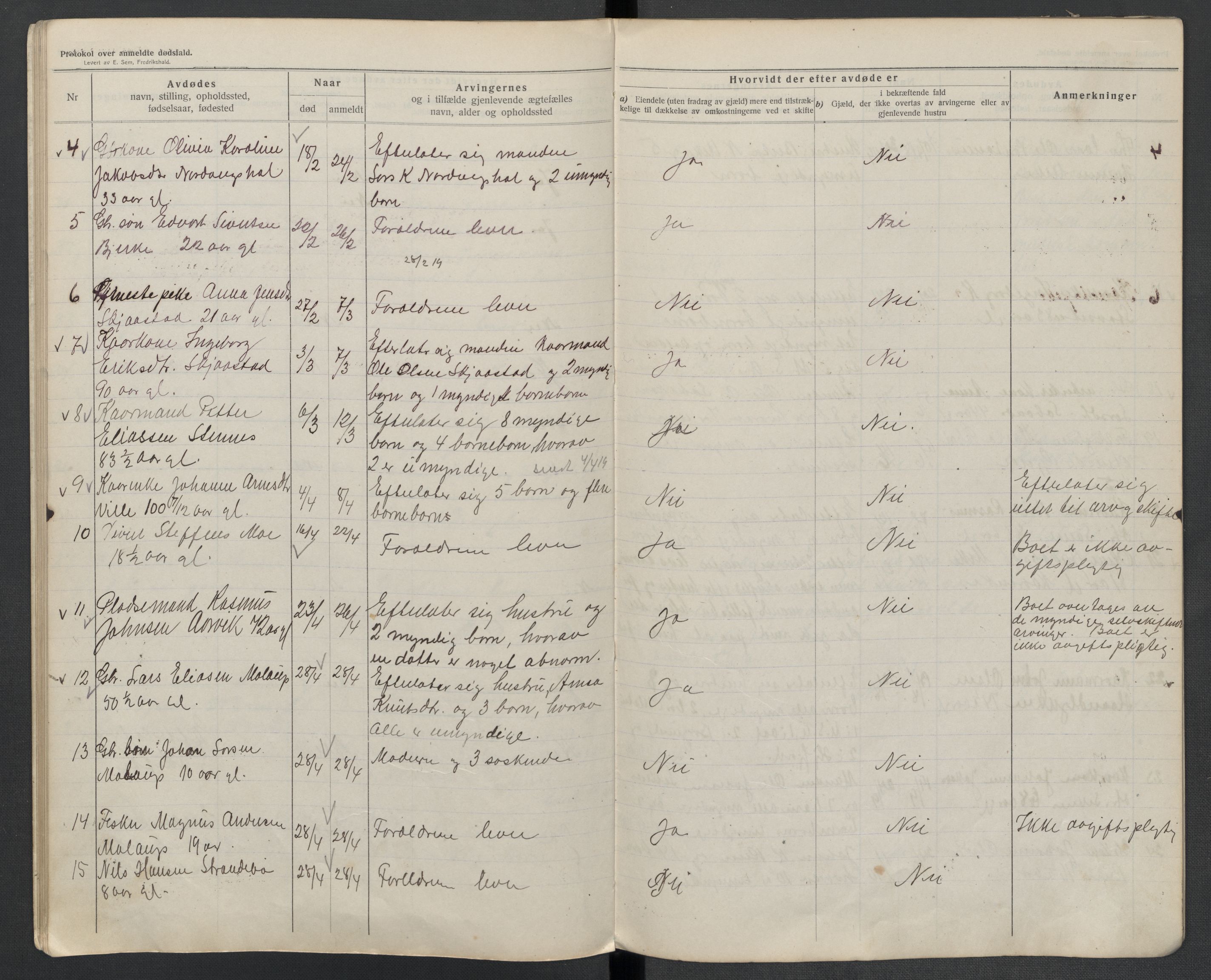 Hjørundfjord lensmannskontor, AV/SAT-A-5879/1/2/L0005: 2.2.02 - Dødsfallsprotokoll, 1913-1923