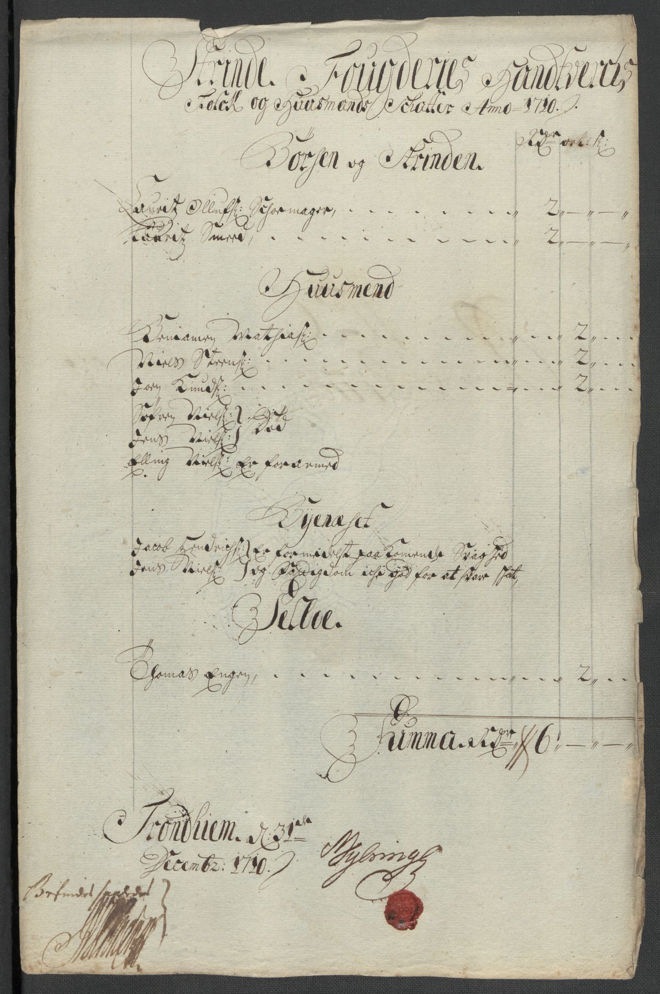 Rentekammeret inntil 1814, Reviderte regnskaper, Fogderegnskap, AV/RA-EA-4092/R61/L4111: Fogderegnskap Strinda og Selbu, 1709-1710, s. 389