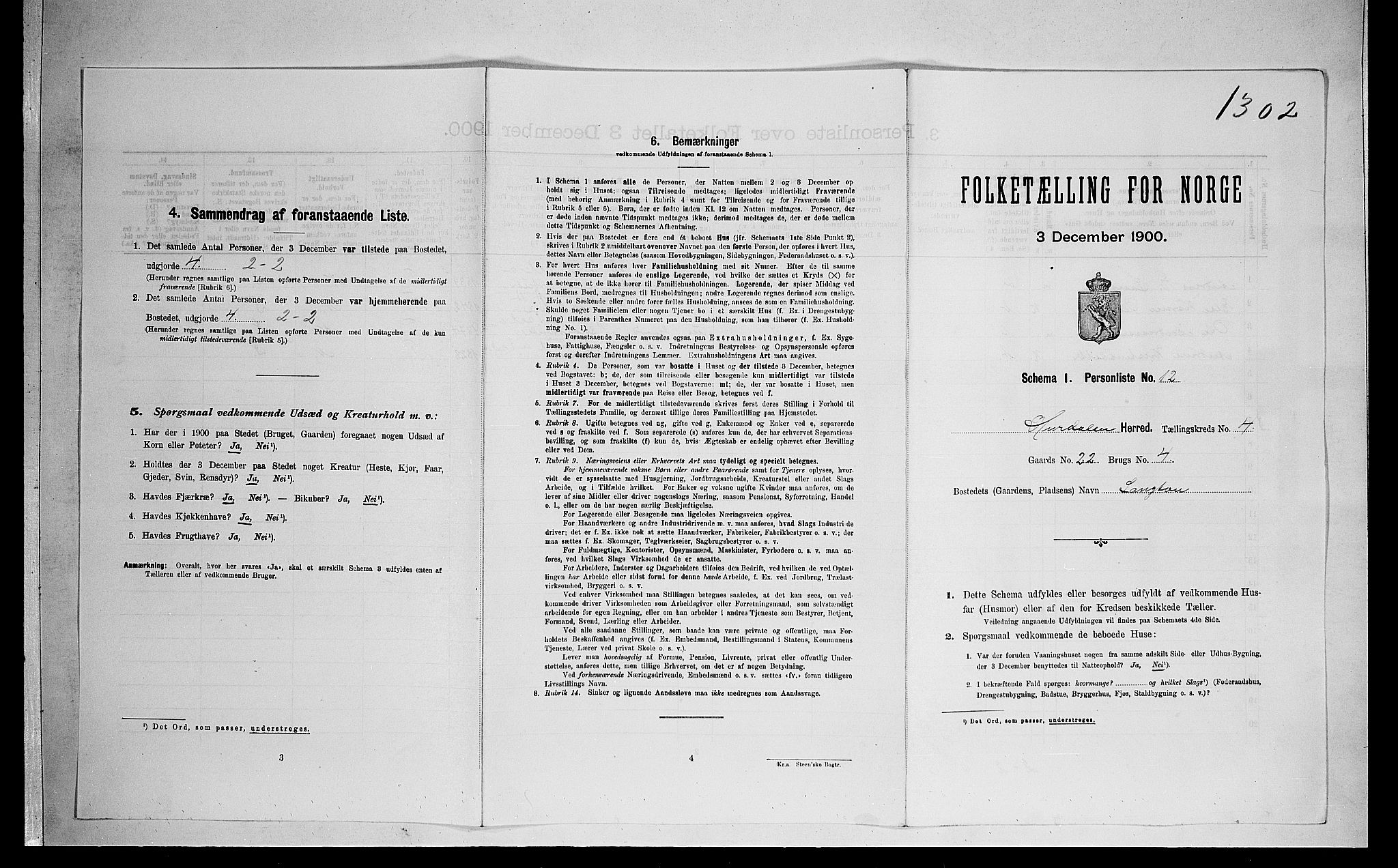 SAO, Folketelling 1900 for 0239 Hurdal herred, 1900
