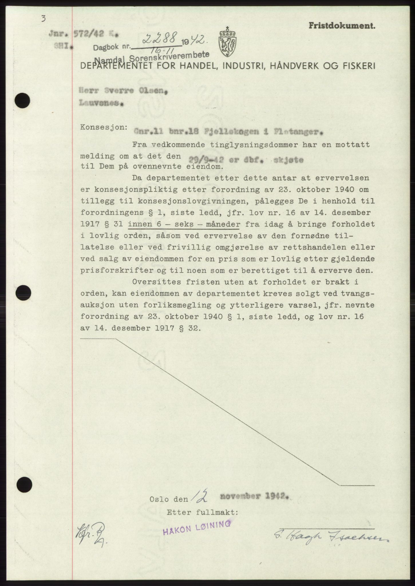 Namdal sorenskriveri, SAT/A-4133/1/2/2C: Pantebok nr. -, 1942-1943, Dagboknr: 2288/1942