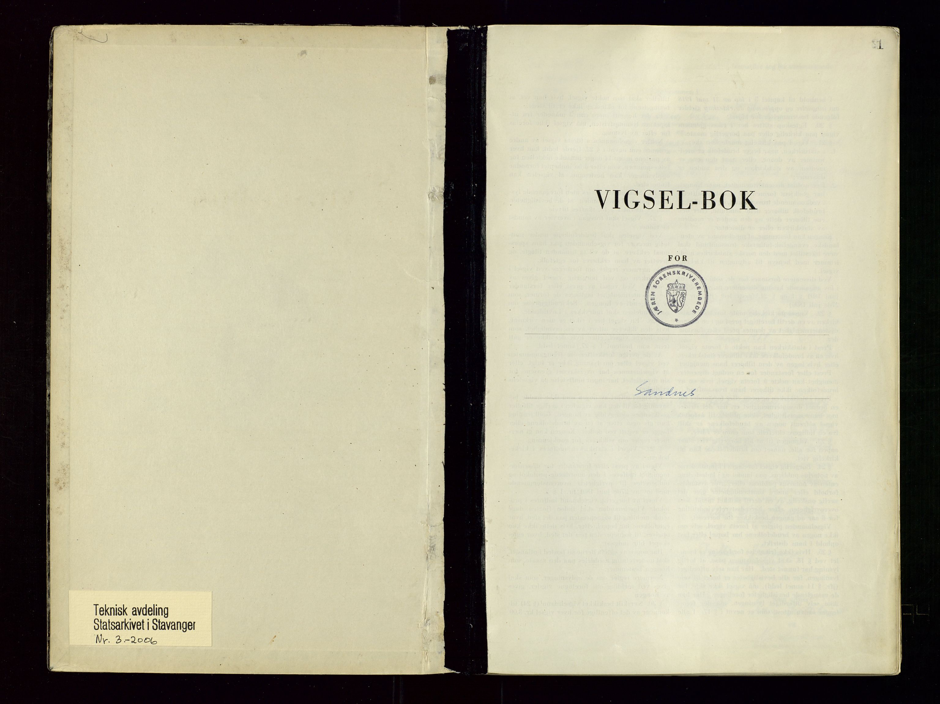 Sandnes sorenskriveri, SAST/A-100312/02/I/Id/L0002b: Vigsel (vigselbok), 1958-1967, s. 1
