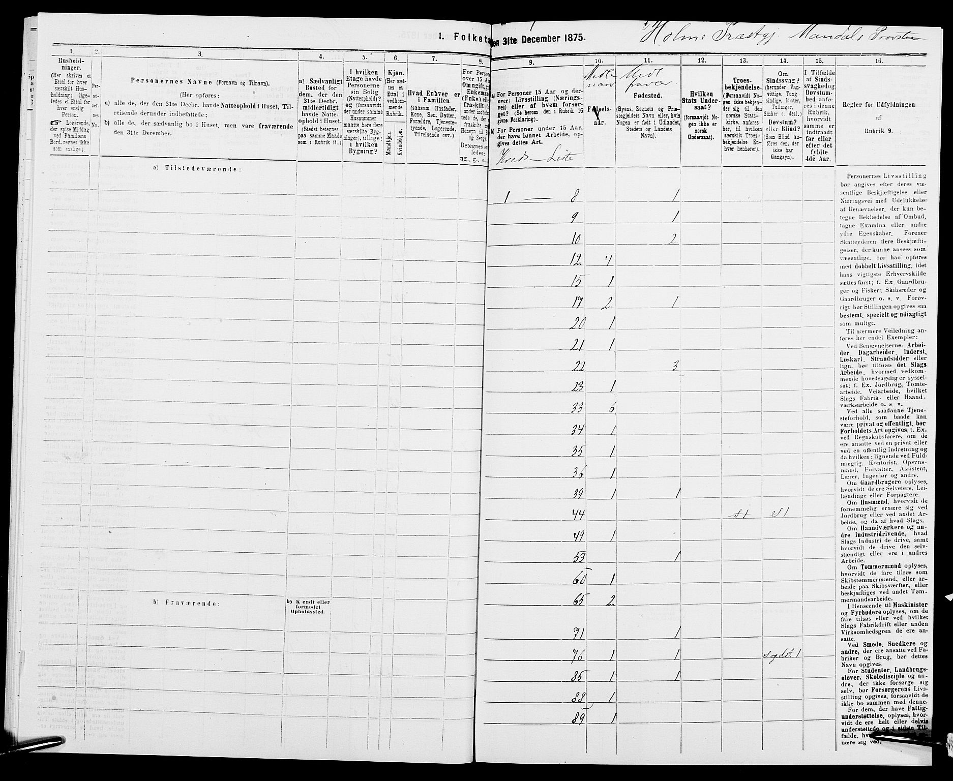 SAK, Folketelling 1875 for 1020P Holum prestegjeld, 1875, s. 41