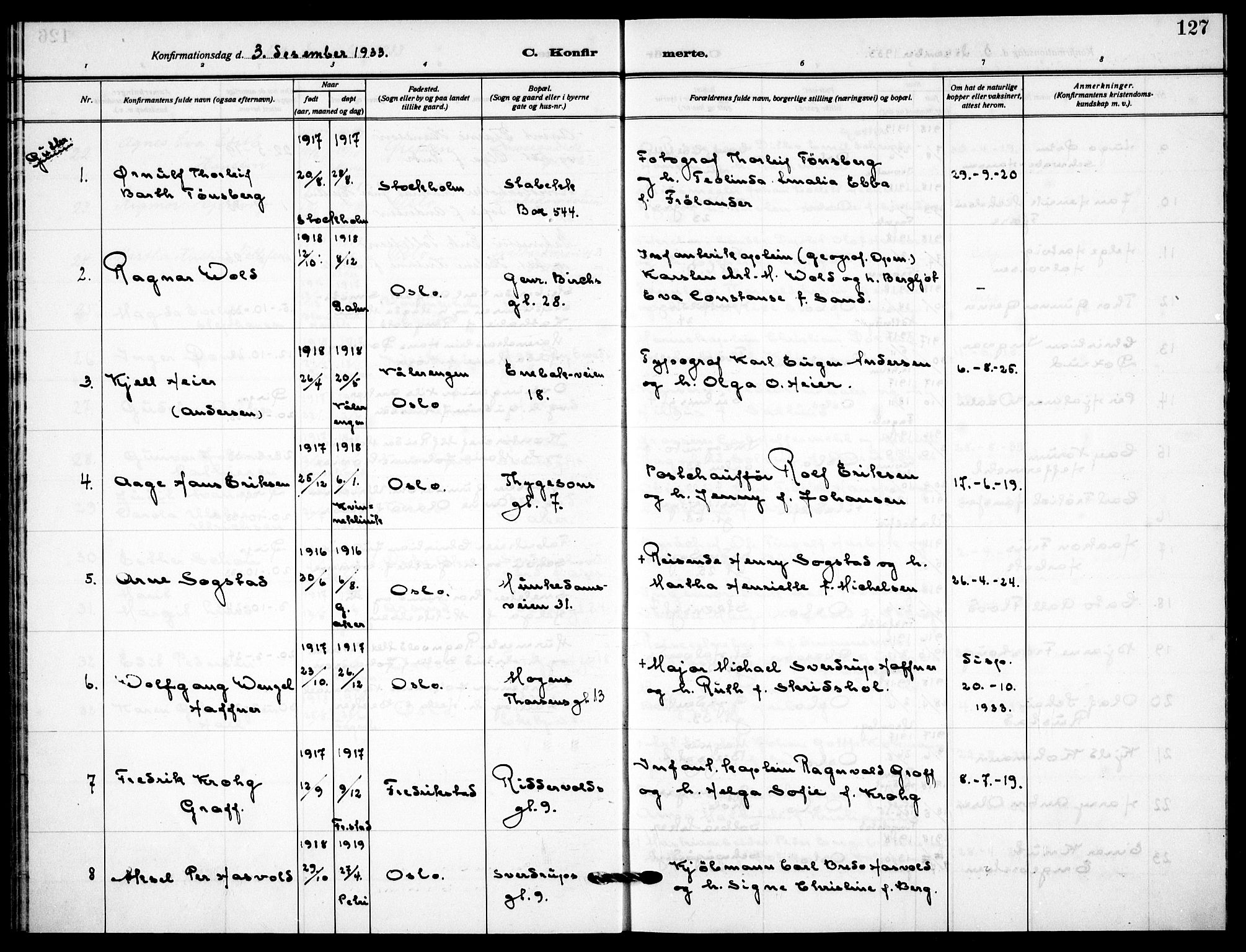 Garnisonsmenigheten Kirkebøker, AV/SAO-A-10846/F/Fa/L0017: Ministerialbok nr. 17, 1926-1937, s. 127