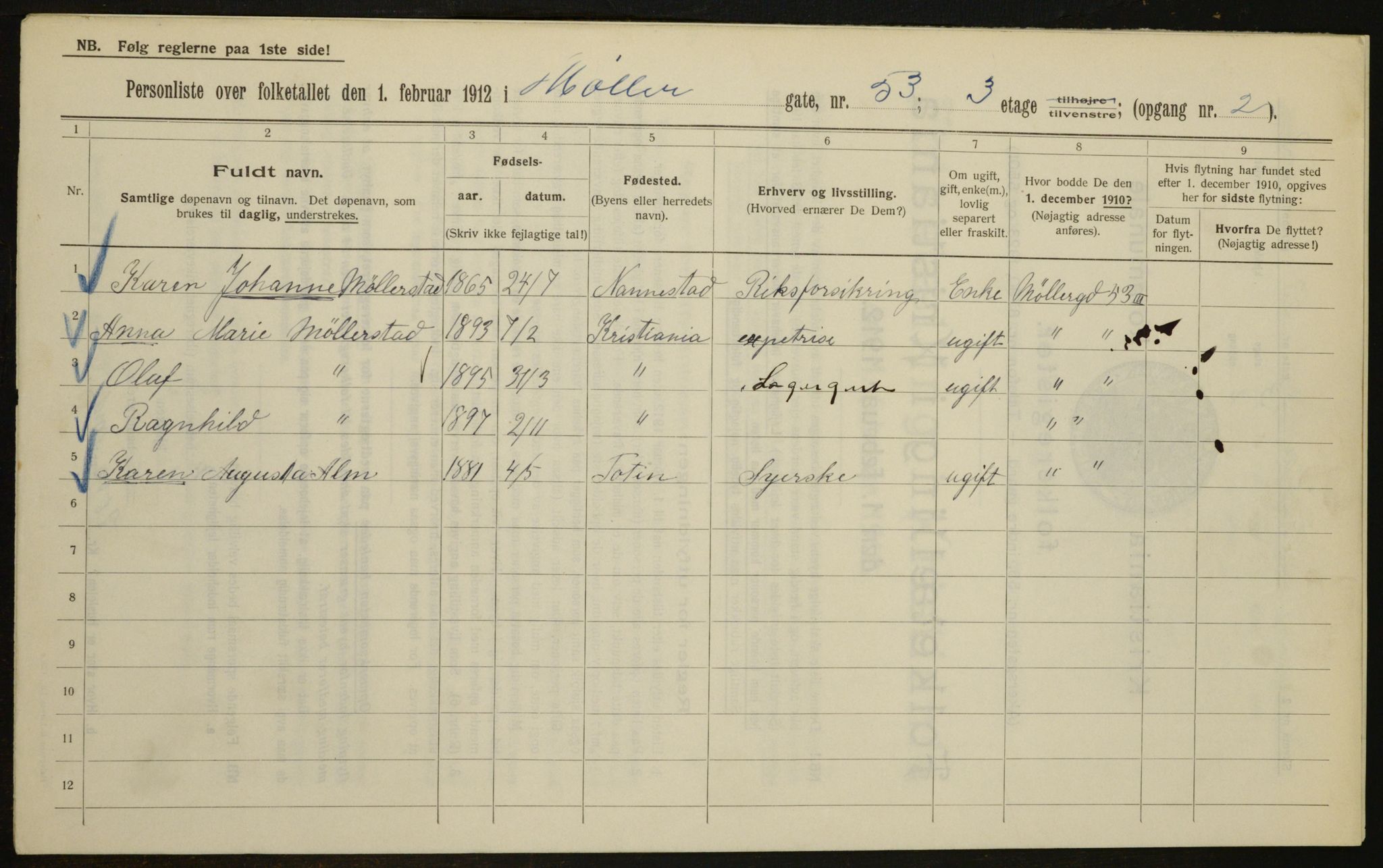 OBA, Kommunal folketelling 1.2.1912 for Kristiania, 1912, s. 69575