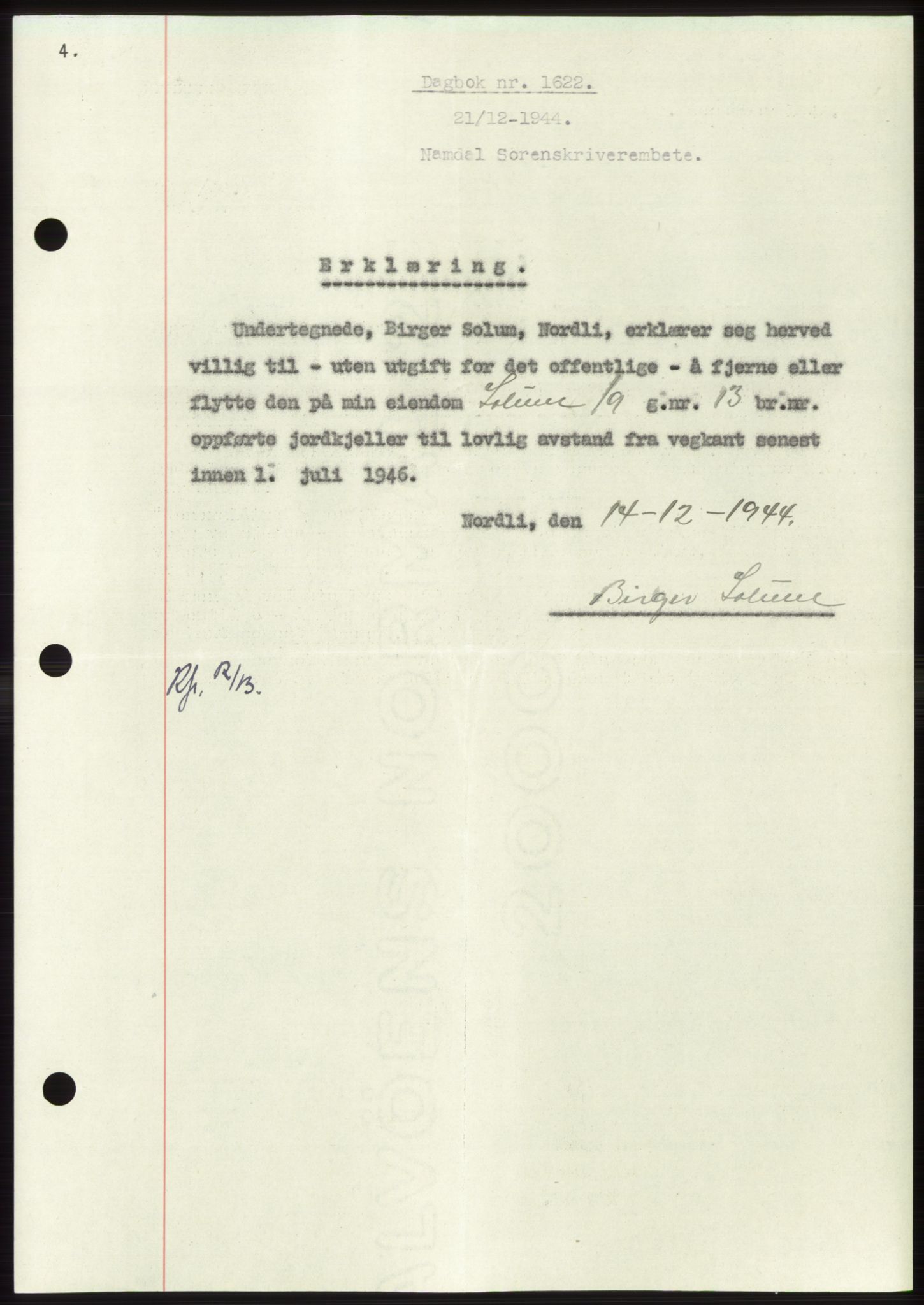 Namdal sorenskriveri, SAT/A-4133/1/2/2C: Pantebok nr. -, 1944-1945, Dagboknr: 1622/1944
