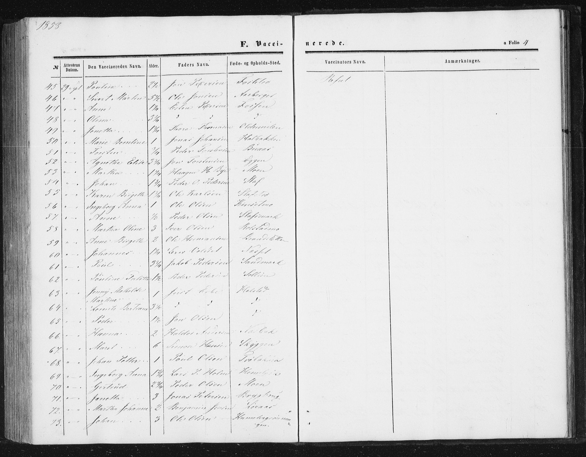 Ministerialprotokoller, klokkerbøker og fødselsregistre - Sør-Trøndelag, SAT/A-1456/616/L0408: Ministerialbok nr. 616A05, 1857-1865, s. 4