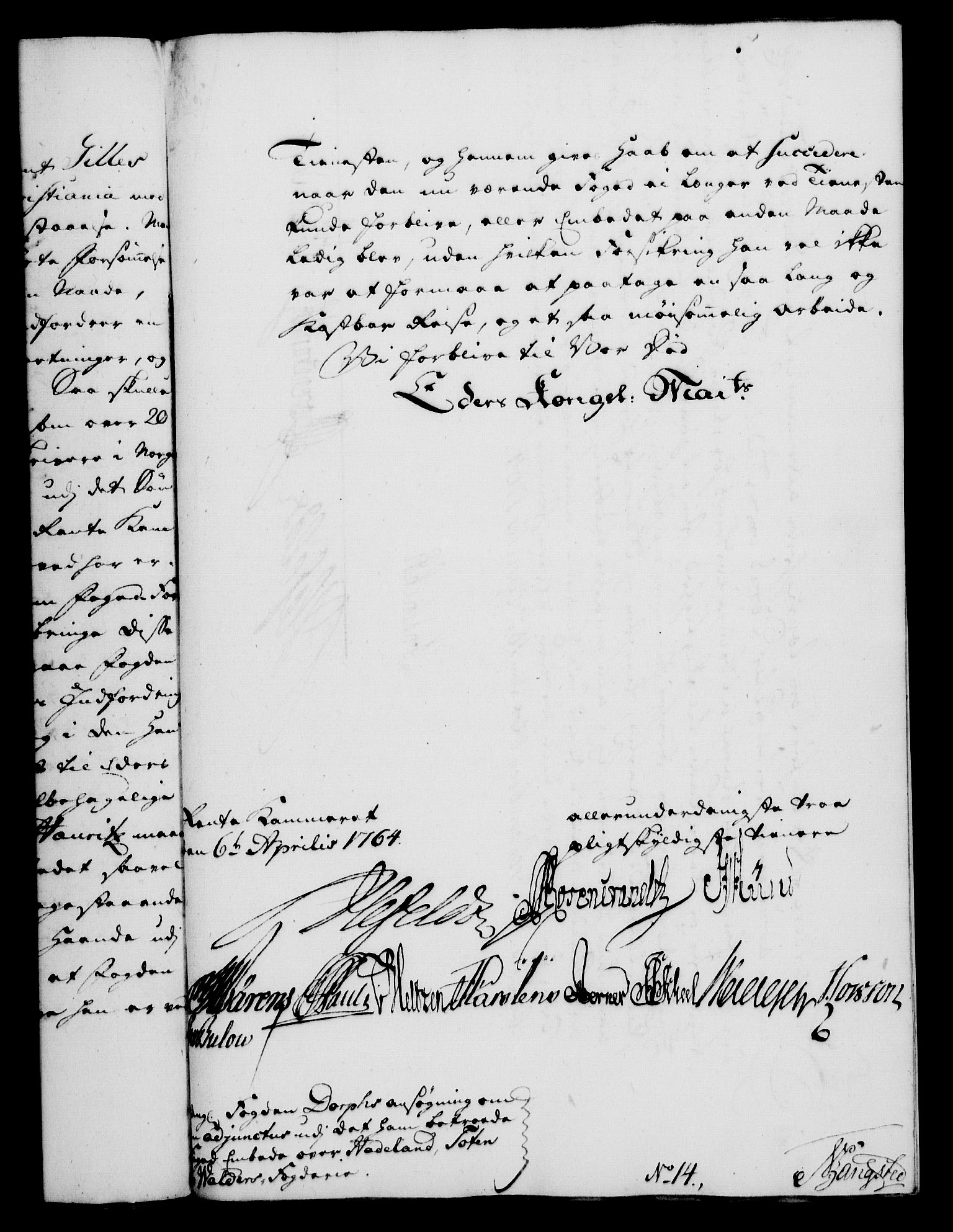 Rentekammeret, Kammerkanselliet, RA/EA-3111/G/Gf/Gfa/L0046: Norsk relasjons- og resolusjonsprotokoll (merket RK 52.46), 1764, s. 126