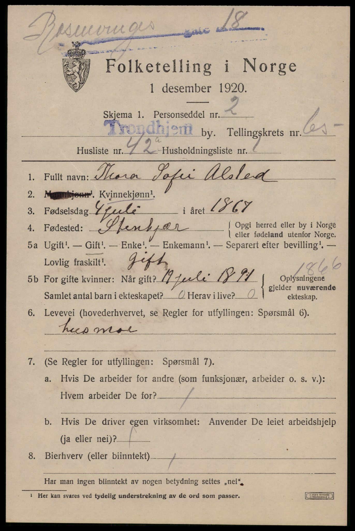 SAT, Folketelling 1920 for 1601 Trondheim kjøpstad, 1920, s. 129820