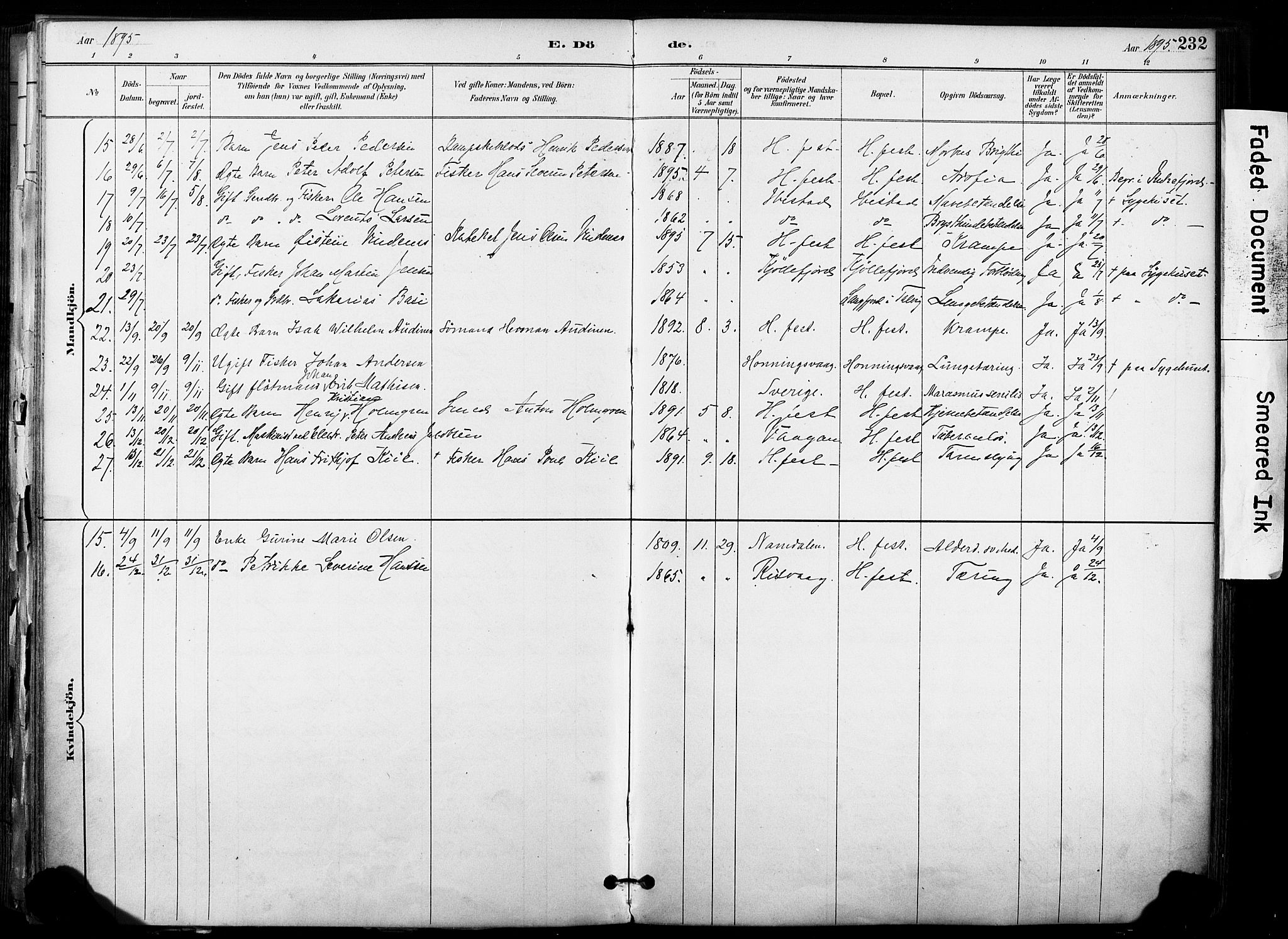 Hammerfest sokneprestkontor, SATØ/S-1347/H/Ha/L0009.kirke: Ministerialbok nr. 9, 1889-1897, s. 232