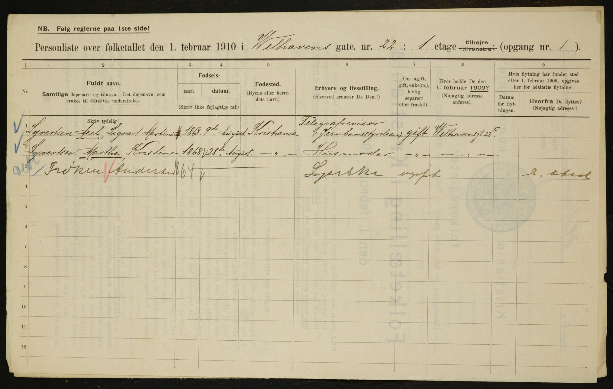 OBA, Kommunal folketelling 1.2.1910 for Kristiania, 1910, s. 121151