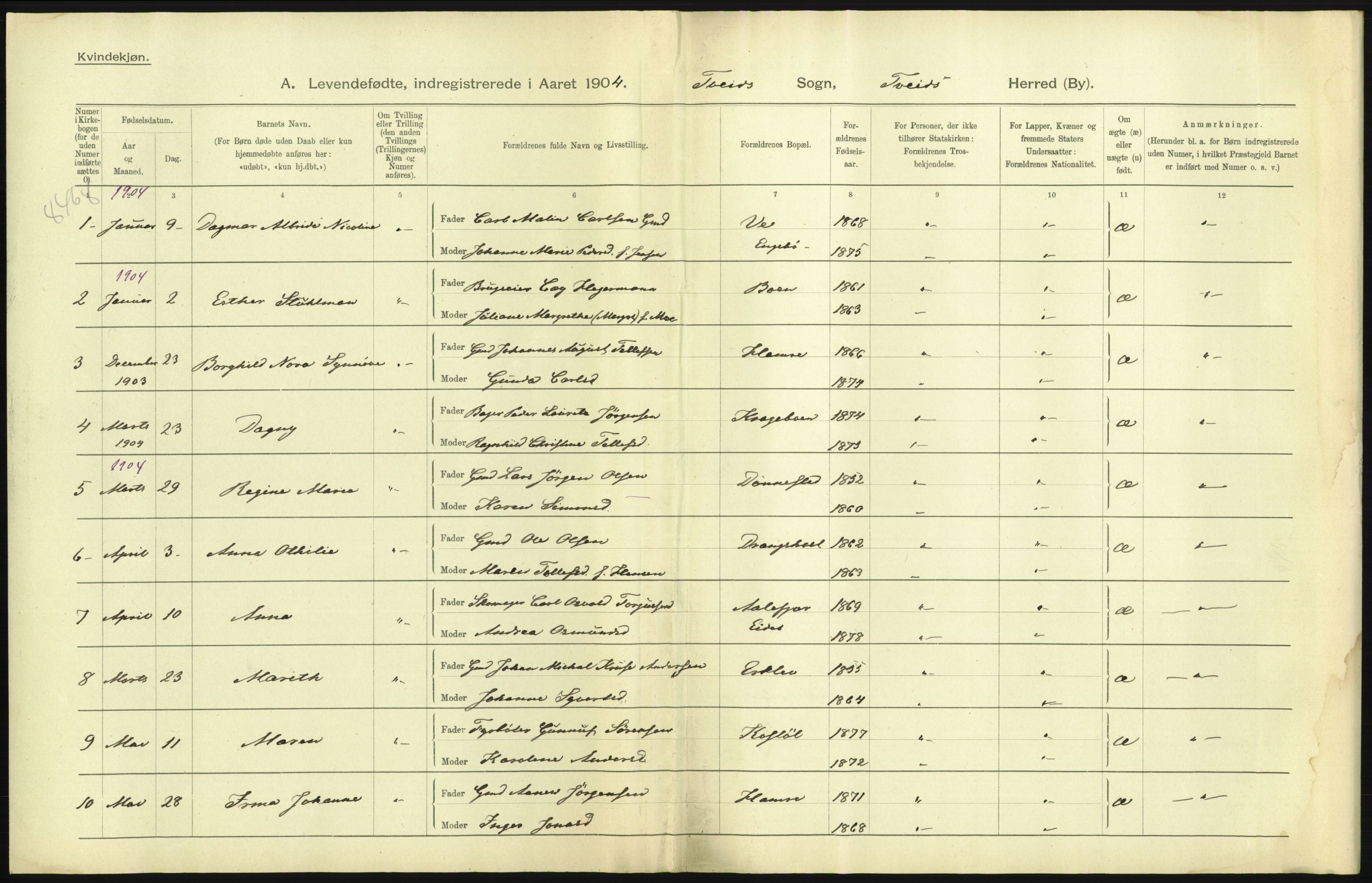 Statistisk sentralbyrå, Sosiodemografiske emner, Befolkning, AV/RA-S-2228/D/Df/Dfa/Dfab/L0011: Lister og Mandals amt: Fødte, gifte, døde, 1904, s. 235