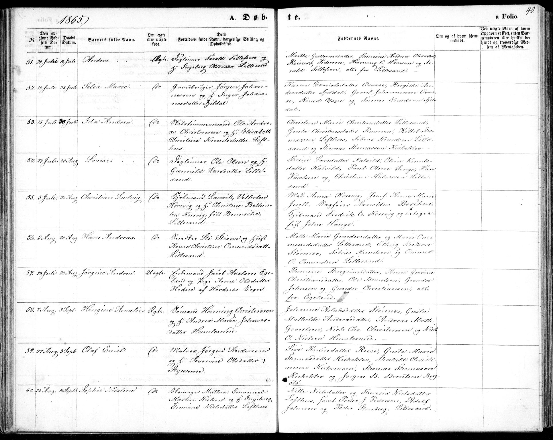 Vestre Moland sokneprestkontor, AV/SAK-1111-0046/F/Fb/Fbb/L0004: Klokkerbok nr. B 4, 1861-1872, s. 40