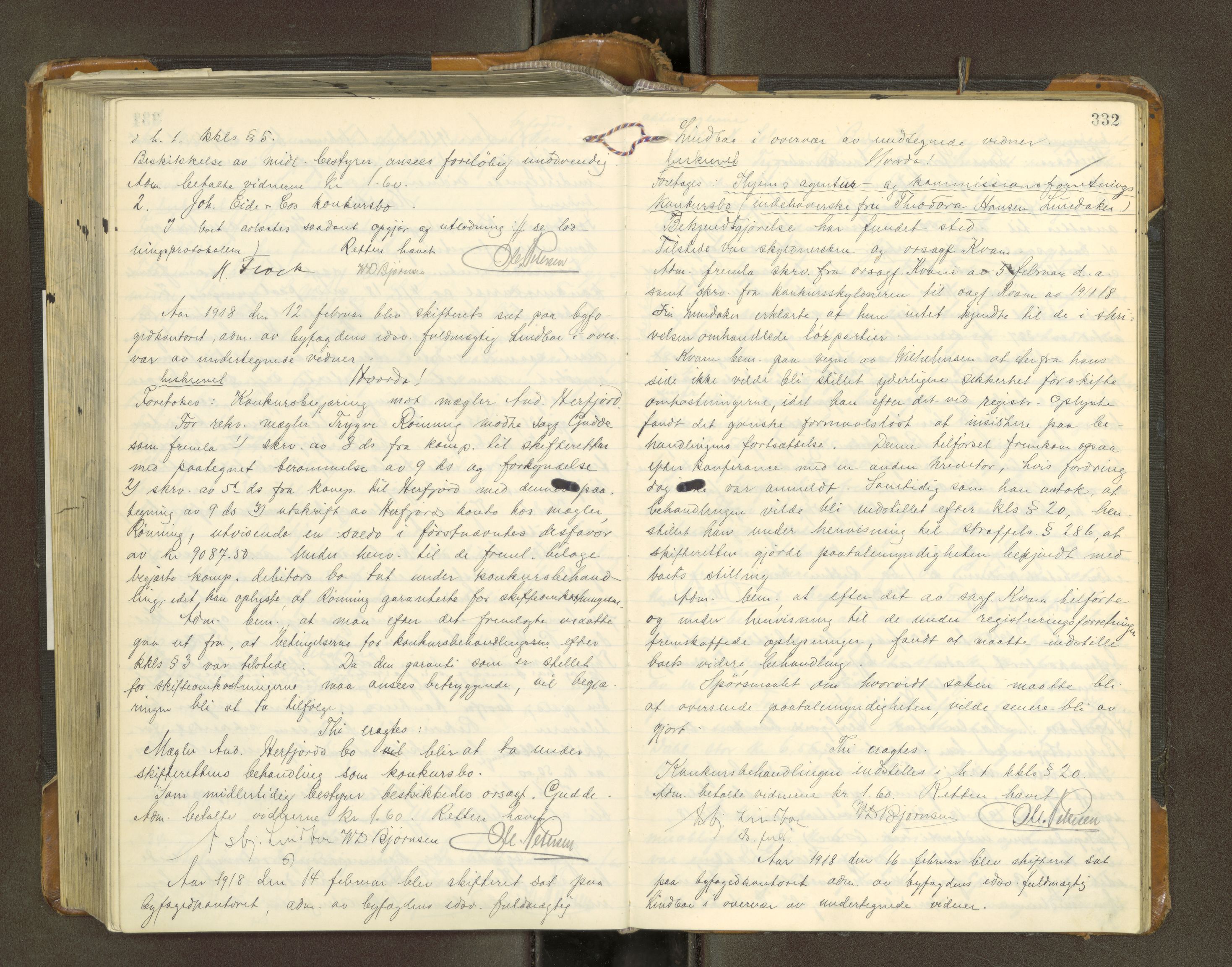 Trondheim byfogd, AV/SAT-A-0003/1/3/3B/L0019: Skiftebehandlingsprotokoll (u/ register) U, 1914-1919, s. 332