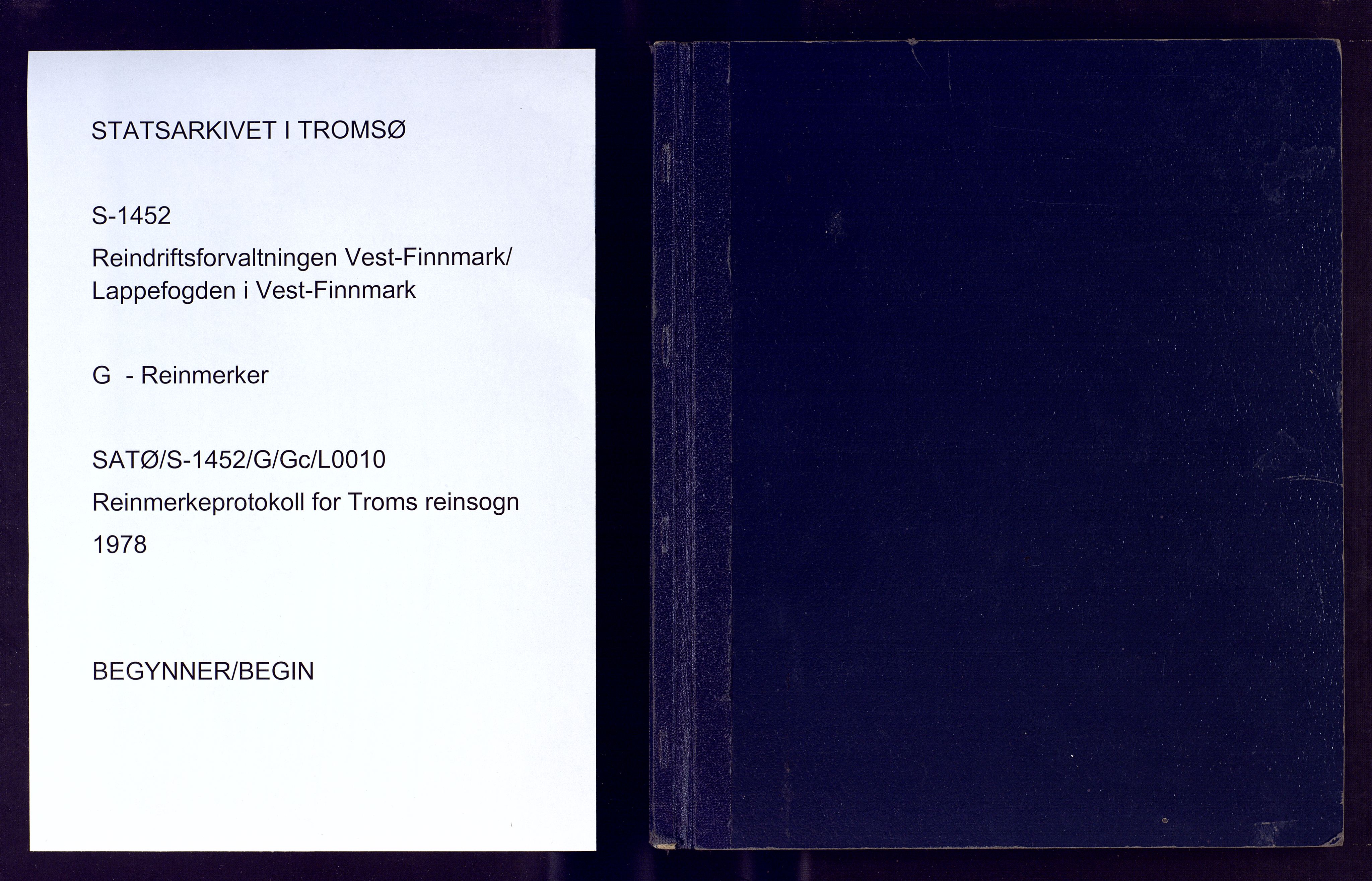 Reindriftsforvaltningen Vest-Finnmark, SATØ/S-1452/G/Ga/L0010: Reinmerkeprotokoll for Troms reinsogn, 1978, 1978