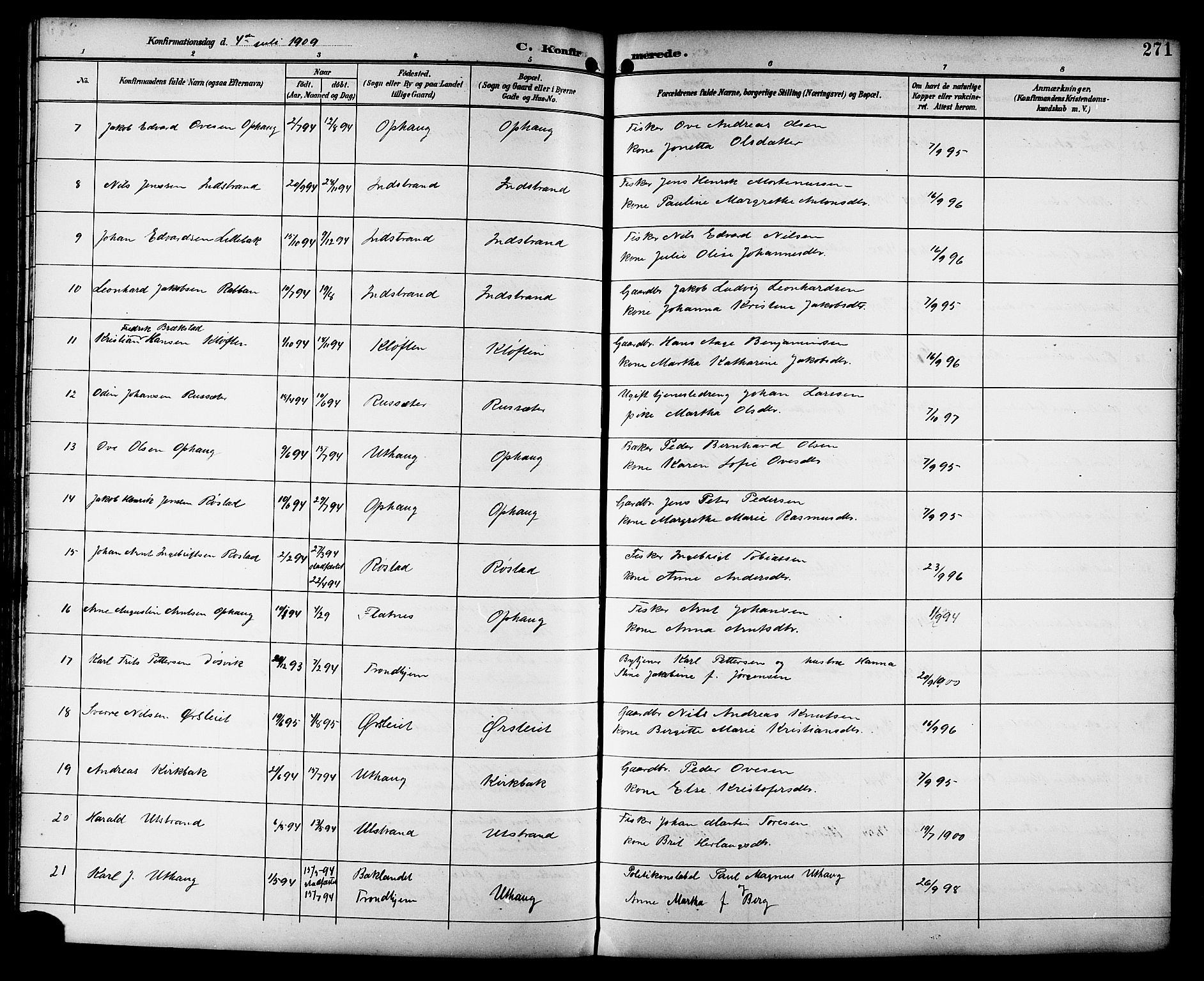 Ministerialprotokoller, klokkerbøker og fødselsregistre - Sør-Trøndelag, SAT/A-1456/659/L0746: Klokkerbok nr. 659C03, 1893-1912, s. 271
