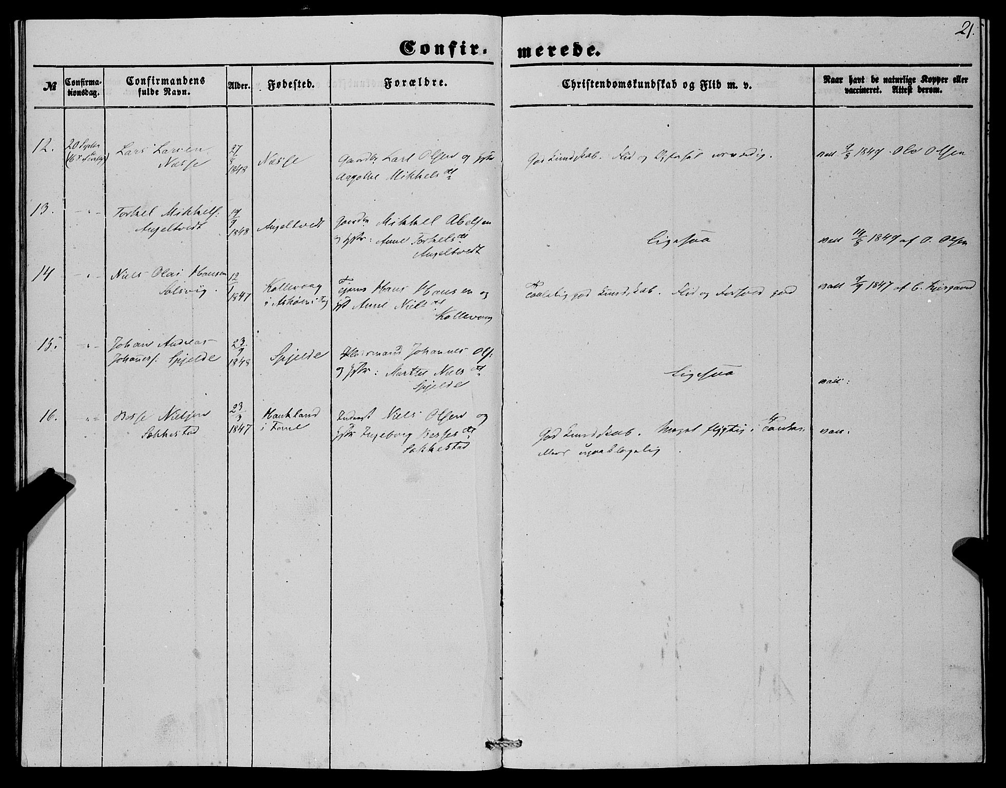 Fjell sokneprestembete, SAB/A-75301/H/Haa: Ministerialbok nr. A 4, 1851-1870, s. 21