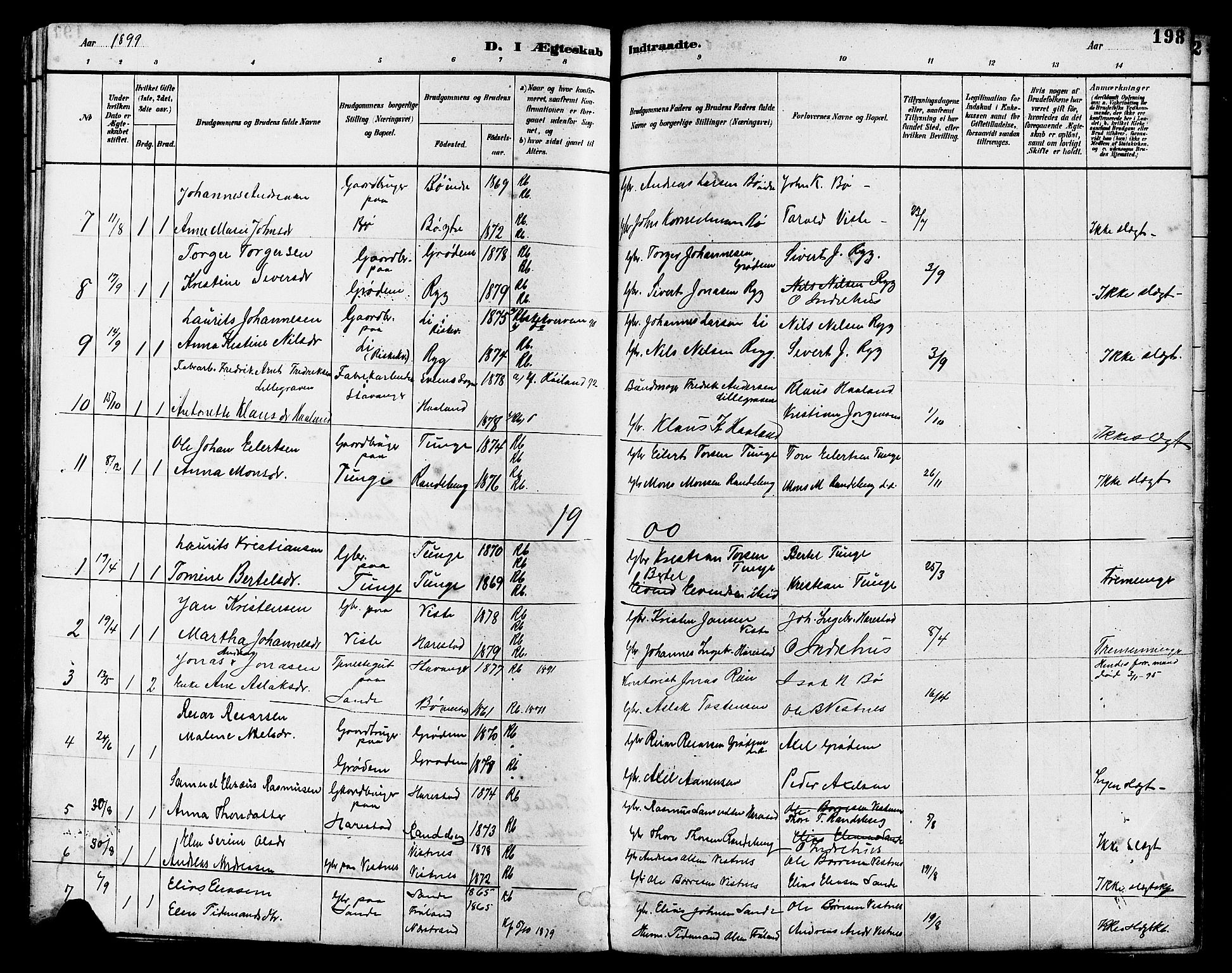 Hetland sokneprestkontor, AV/SAST-A-101826/30/30BB/L0006: Klokkerbok nr. B 6, 1878-1921, s. 198