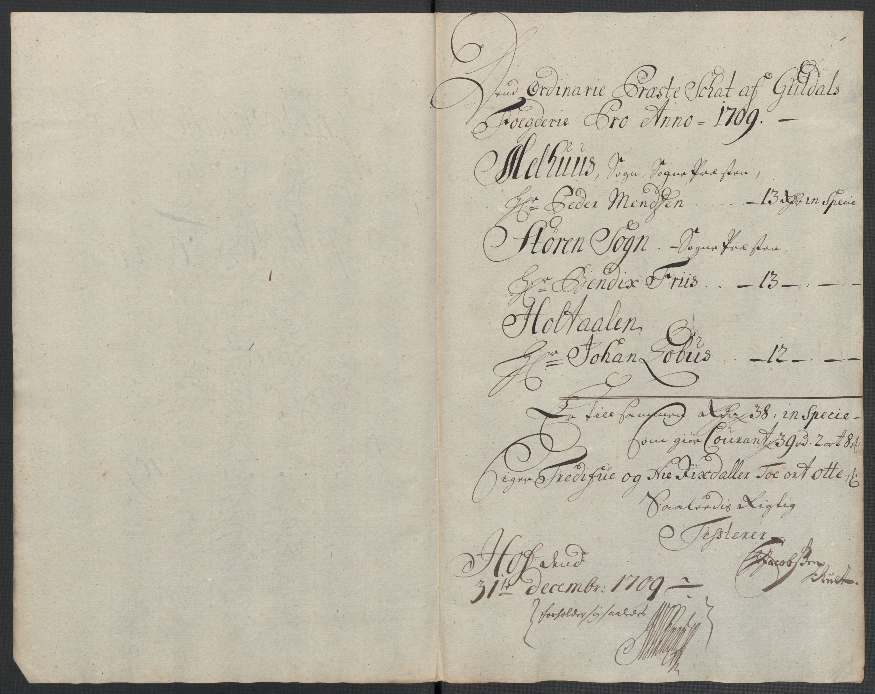 Rentekammeret inntil 1814, Reviderte regnskaper, Fogderegnskap, RA/EA-4092/R60/L3959: Fogderegnskap Orkdal og Gauldal, 1709, s. 275