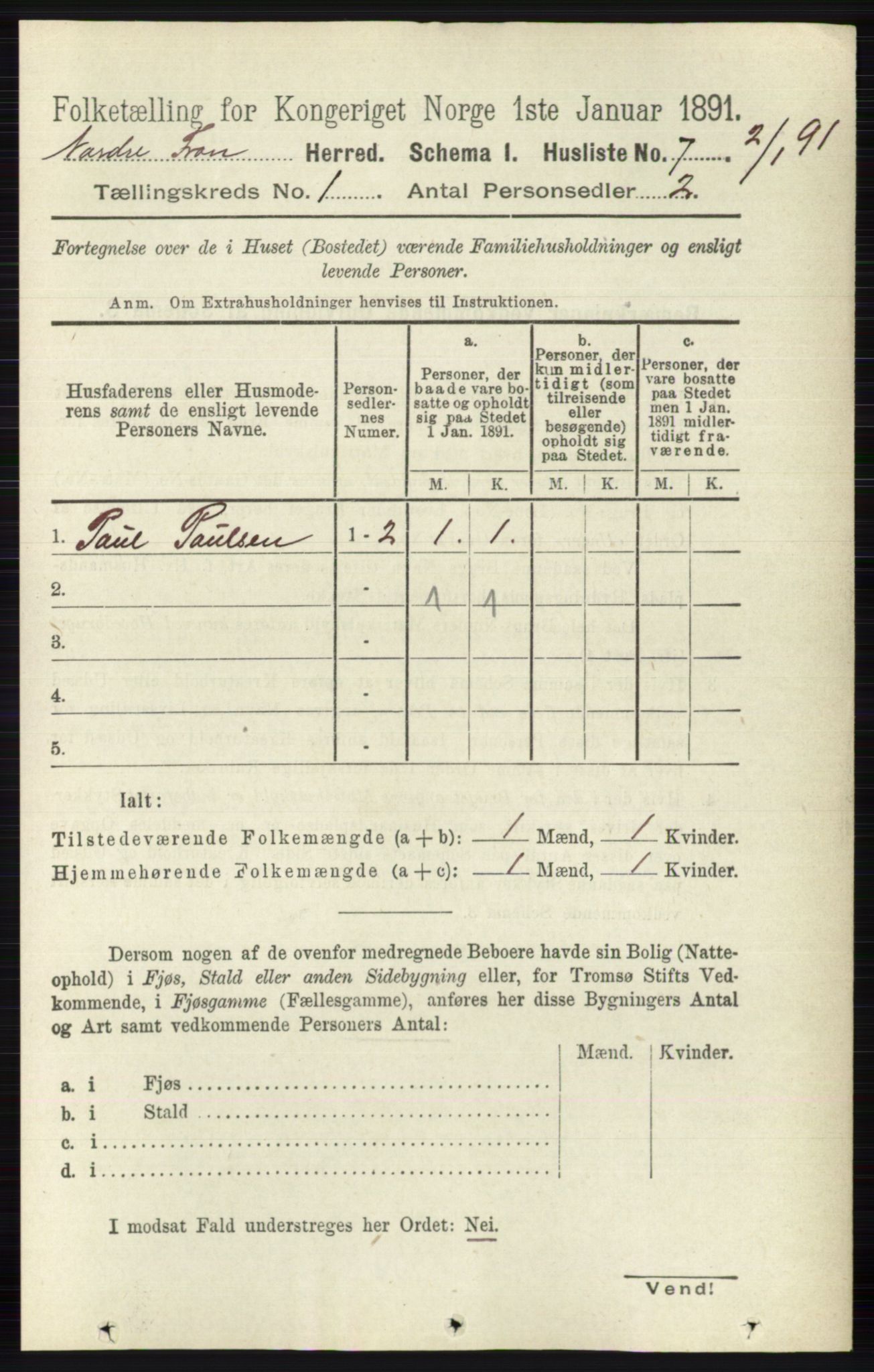 RA, Folketelling 1891 for 0518 Nord-Fron herred, 1891, s. 41