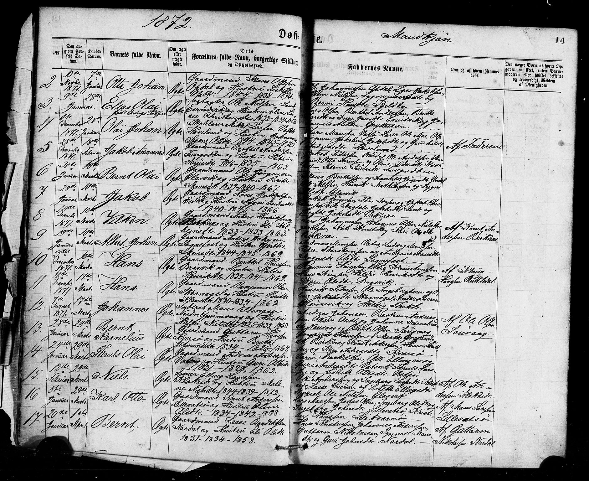 Gulen sokneprestembete, AV/SAB-A-80201/H/Haa/Haaa/L0023: Ministerialbok nr. A 23, 1870-1880, s. 14