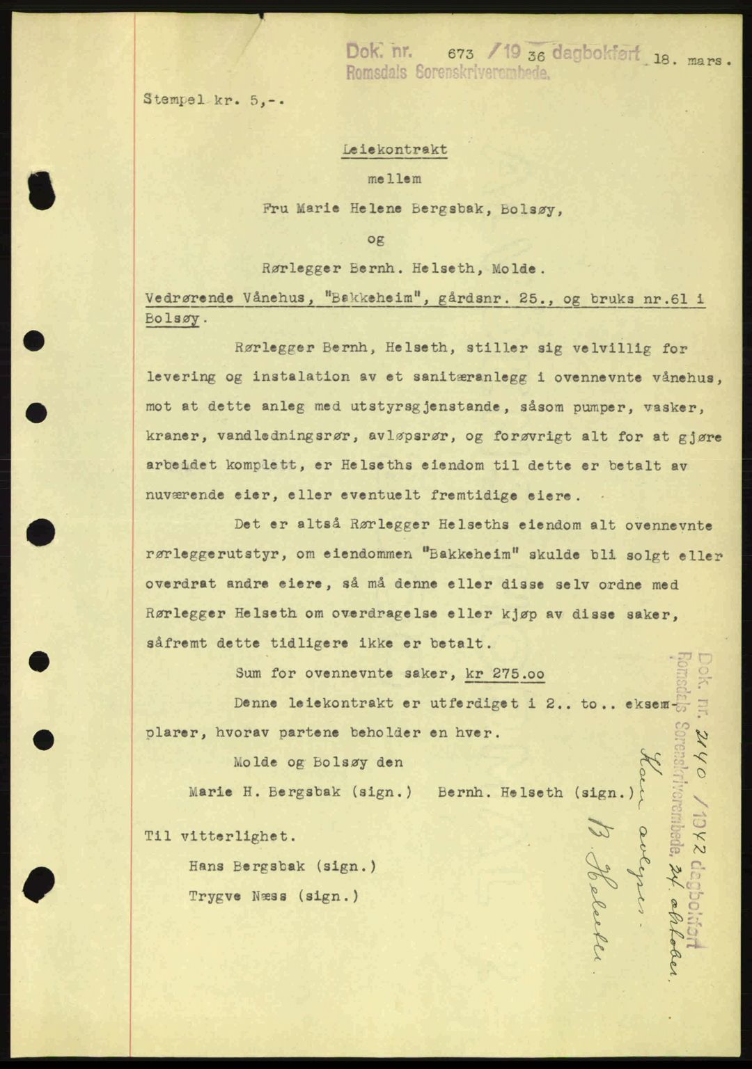 Romsdal sorenskriveri, SAT/A-4149/1/2/2C: Pantebok nr. A1, 1936-1936, Dagboknr: 673/1936