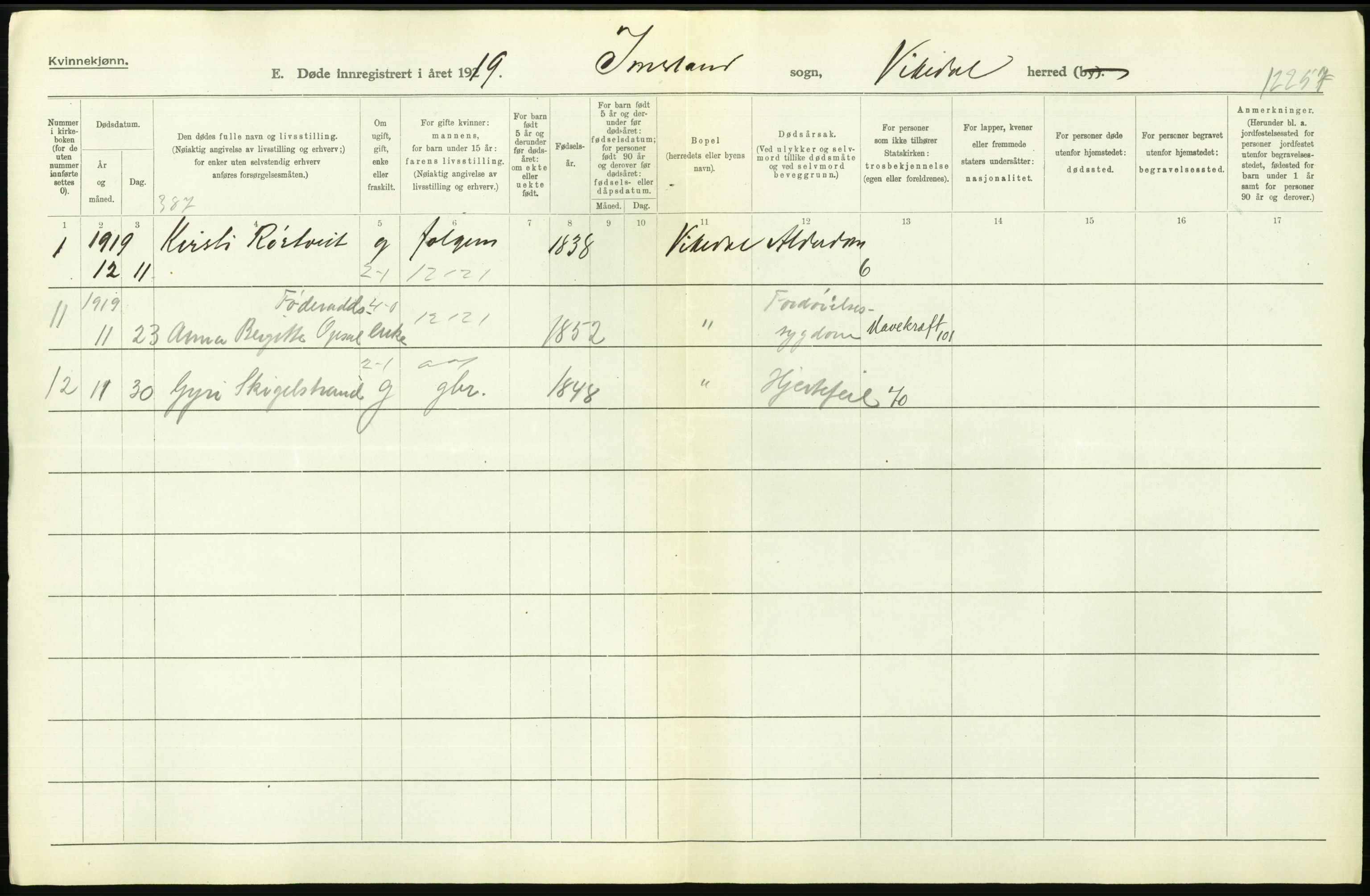 Statistisk sentralbyrå, Sosiodemografiske emner, Befolkning, RA/S-2228/D/Df/Dfb/Dfbi/L0030: Rogaland fylke: Døde. Bygder og byer., 1919, s. 292