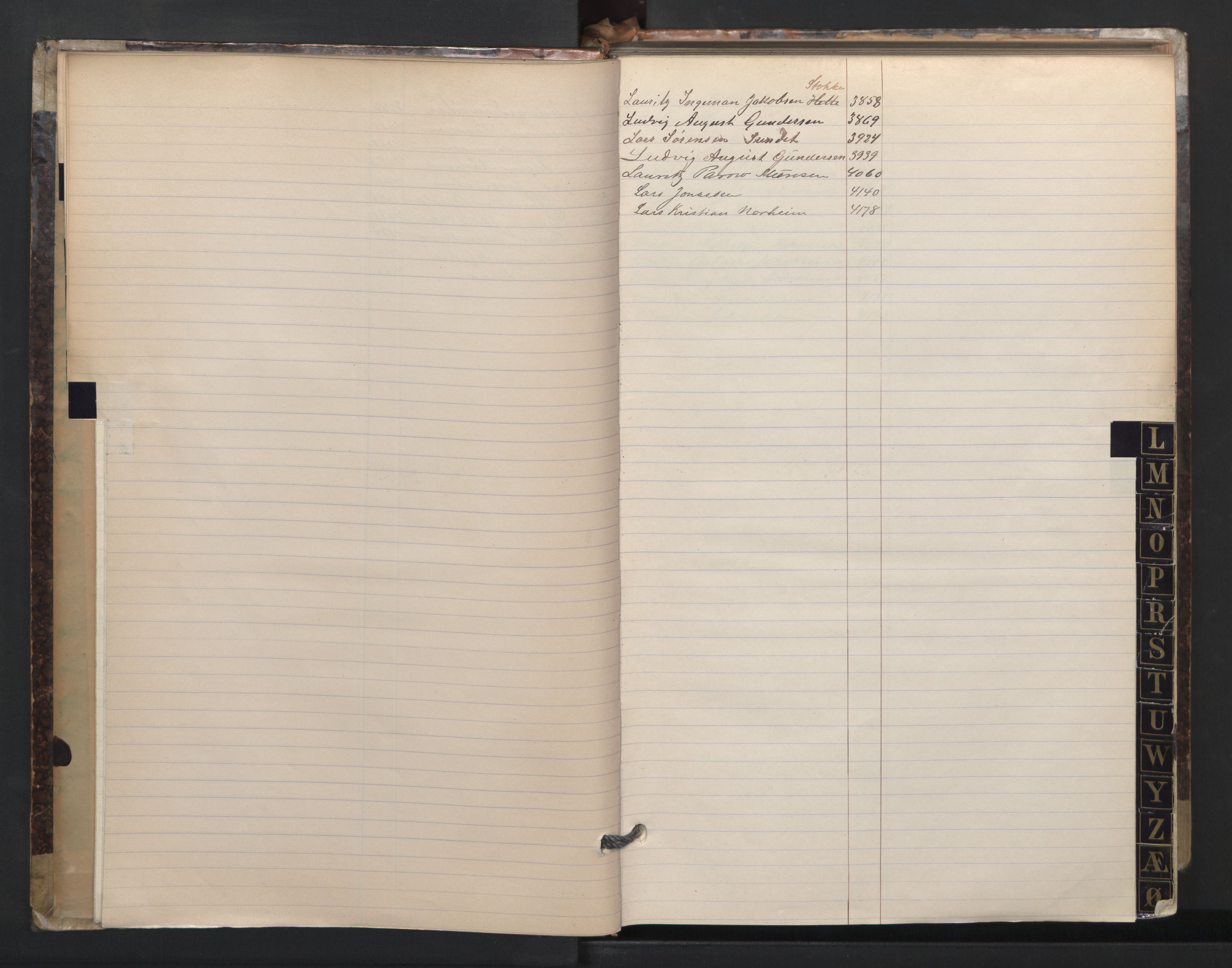 Mandal mønstringskrets, AV/SAK-2031-0016/F/Fa/L0003: Annotasjonsrulle nr 3831-4730 med register, L-5, 1900-1948, s. 12