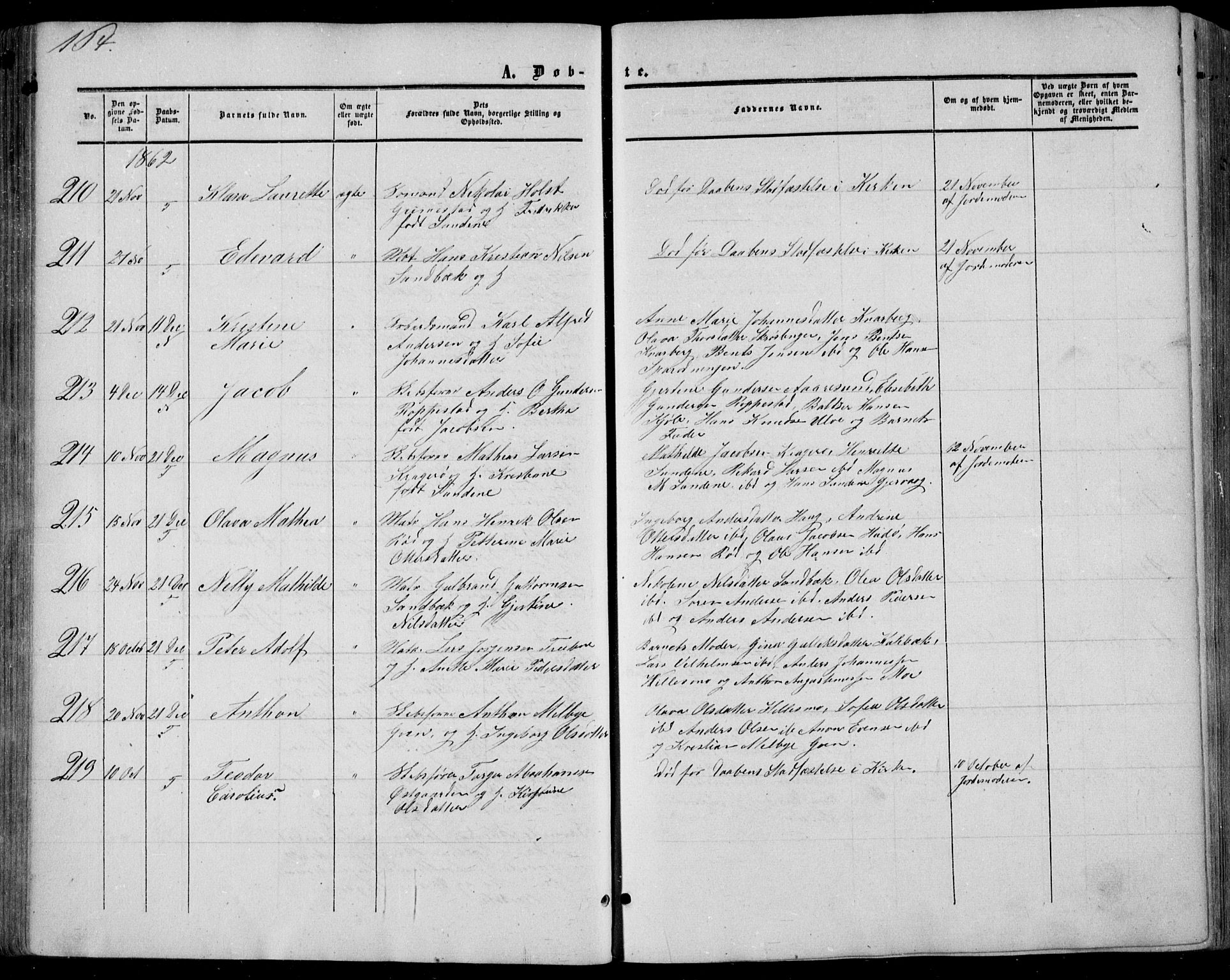 Nøtterøy kirkebøker, AV/SAKO-A-354/F/Fa/L0006: Ministerialbok nr. I 6, 1852-1864, s. 164
