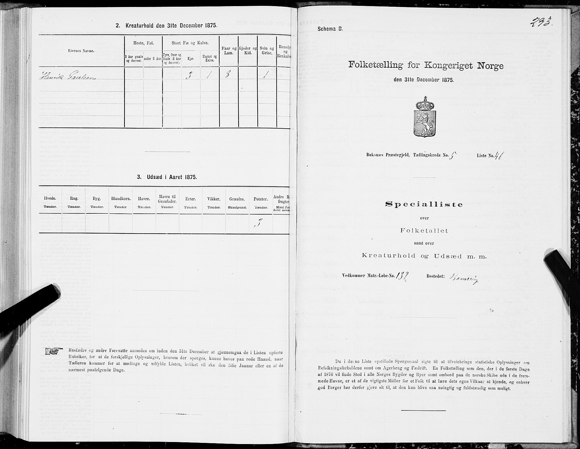 SAT, Folketelling 1875 for 1860P Buksnes prestegjeld, 1875, s. 2293