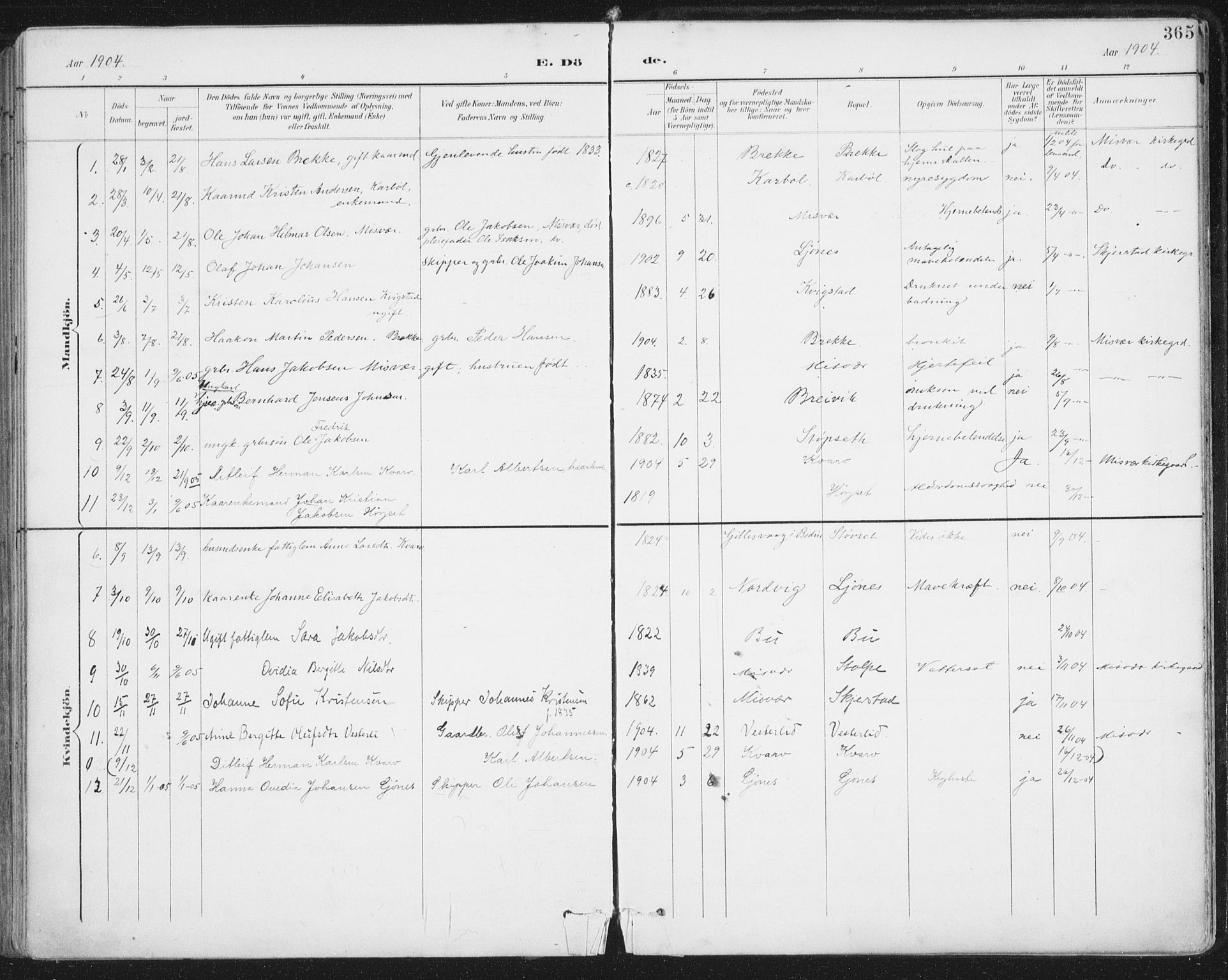 Ministerialprotokoller, klokkerbøker og fødselsregistre - Nordland, SAT/A-1459/852/L0741: Ministerialbok nr. 852A11, 1894-1917, s. 365