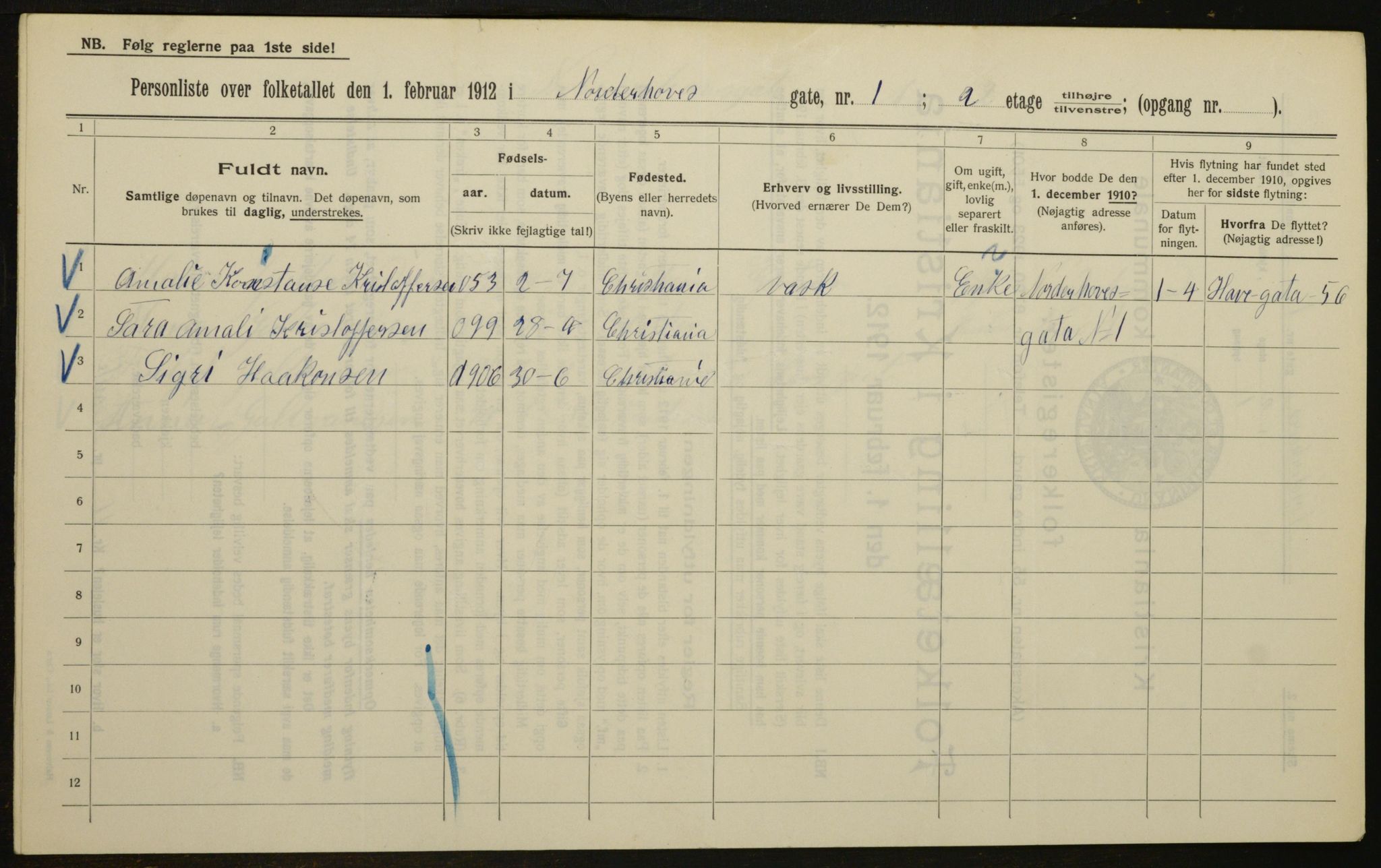 OBA, Kommunal folketelling 1.2.1912 for Kristiania, 1912, s. 73074