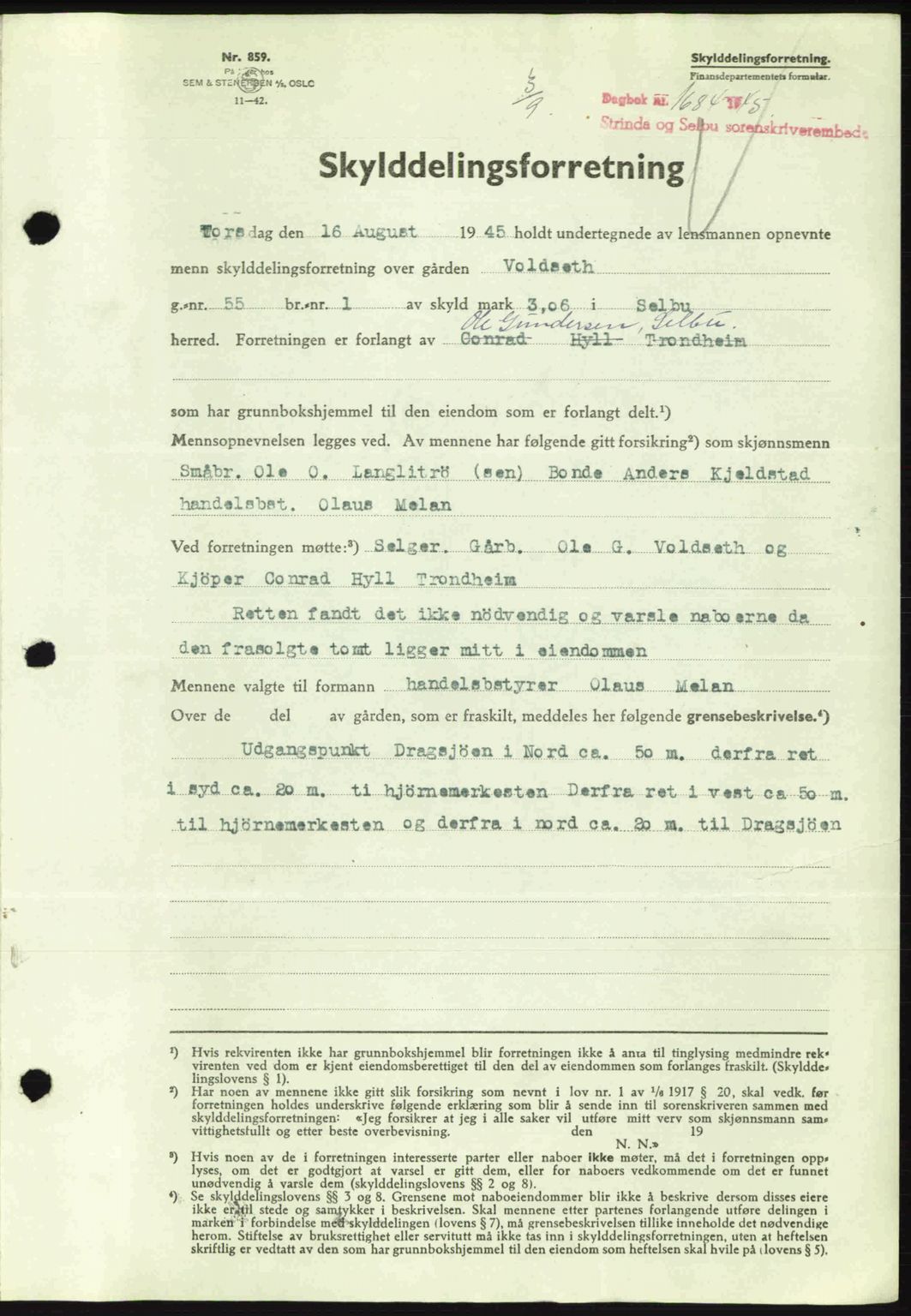 Strinda og Selbu sorenskriveri, SAT/A-0015/2/2C: Pantebok nr. A9, 1944-1945, Dagboknr: 1684/1945