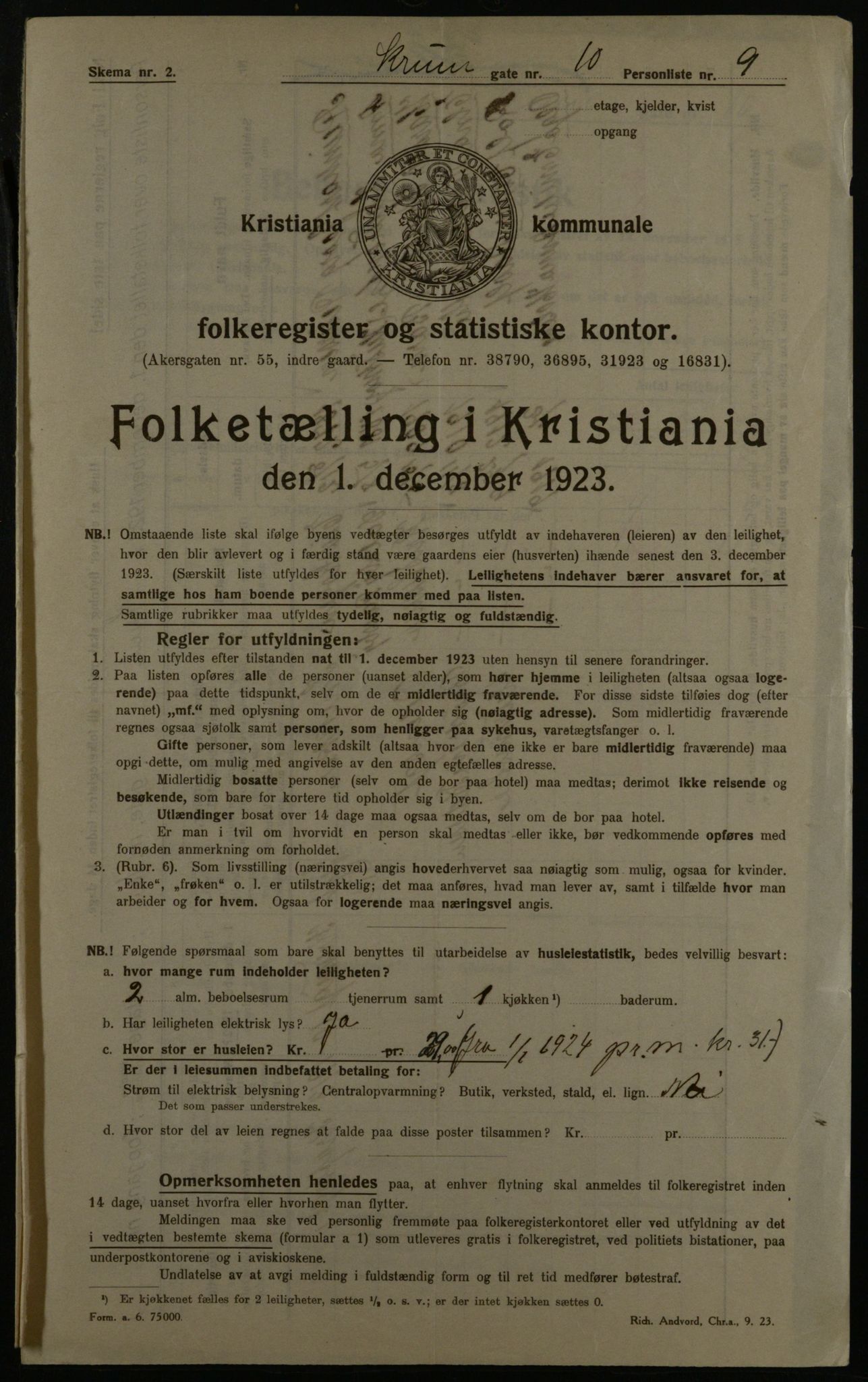 OBA, Kommunal folketelling 1.12.1923 for Kristiania, 1923, s. 61495