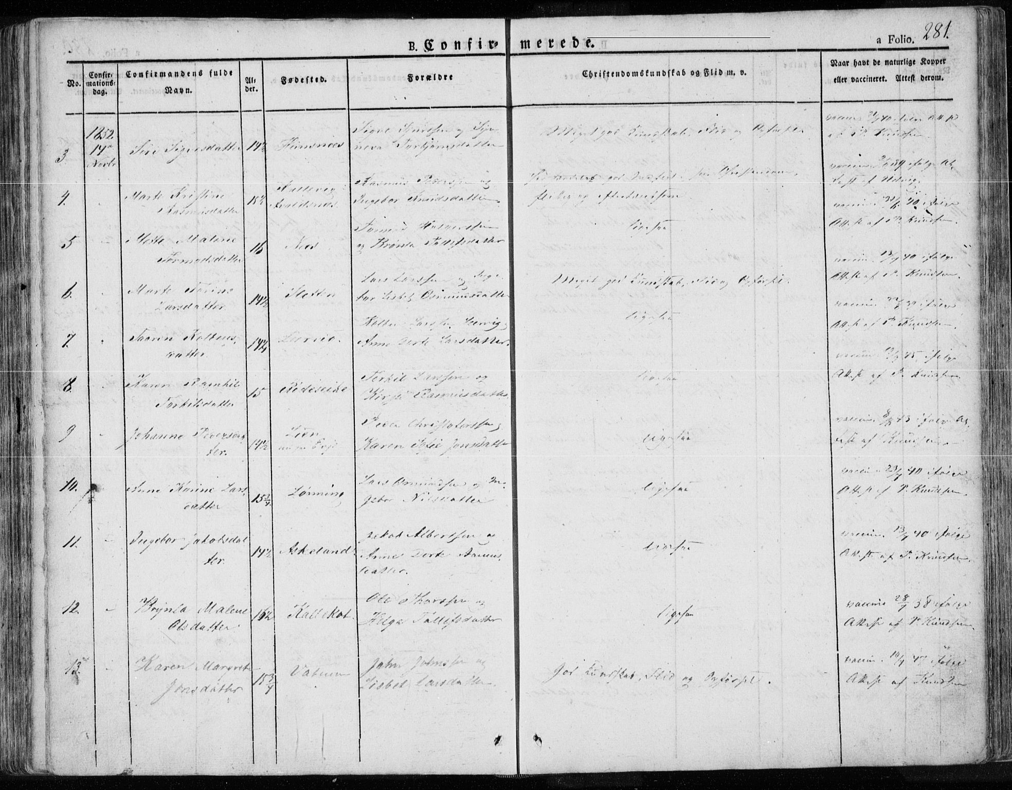 Tysvær sokneprestkontor, SAST/A -101864/H/Ha/Haa/L0001: Ministerialbok nr. A 1.1, 1831-1856, s. 281
