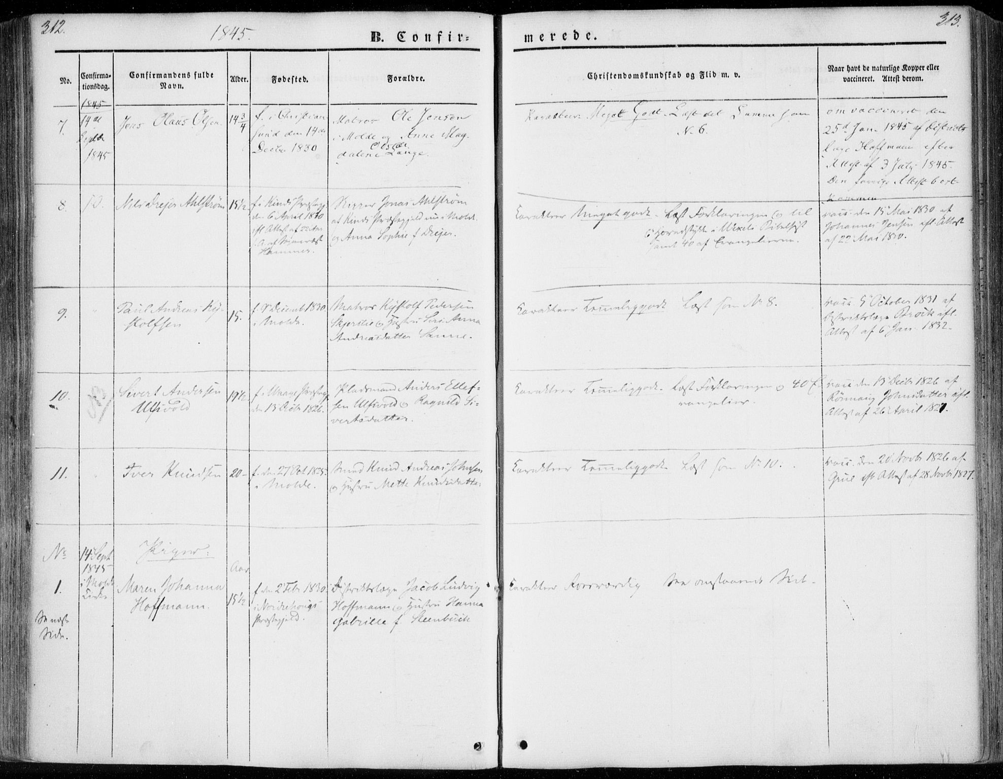 Ministerialprotokoller, klokkerbøker og fødselsregistre - Møre og Romsdal, AV/SAT-A-1454/558/L0689: Ministerialbok nr. 558A03, 1843-1872, s. 312-313