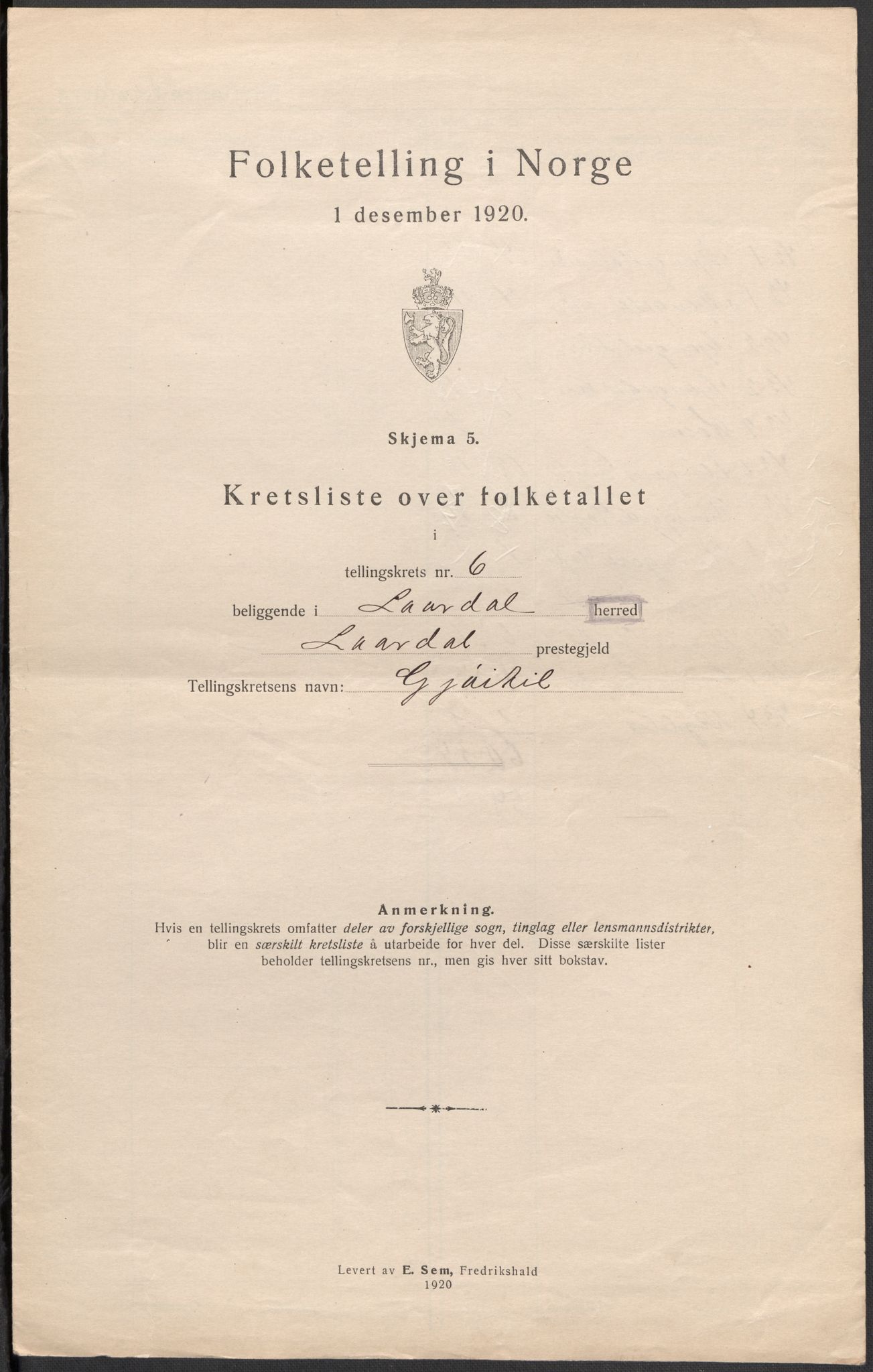 SAKO, Folketelling 1920 for 0833 Lårdal herred, 1920, s. 26