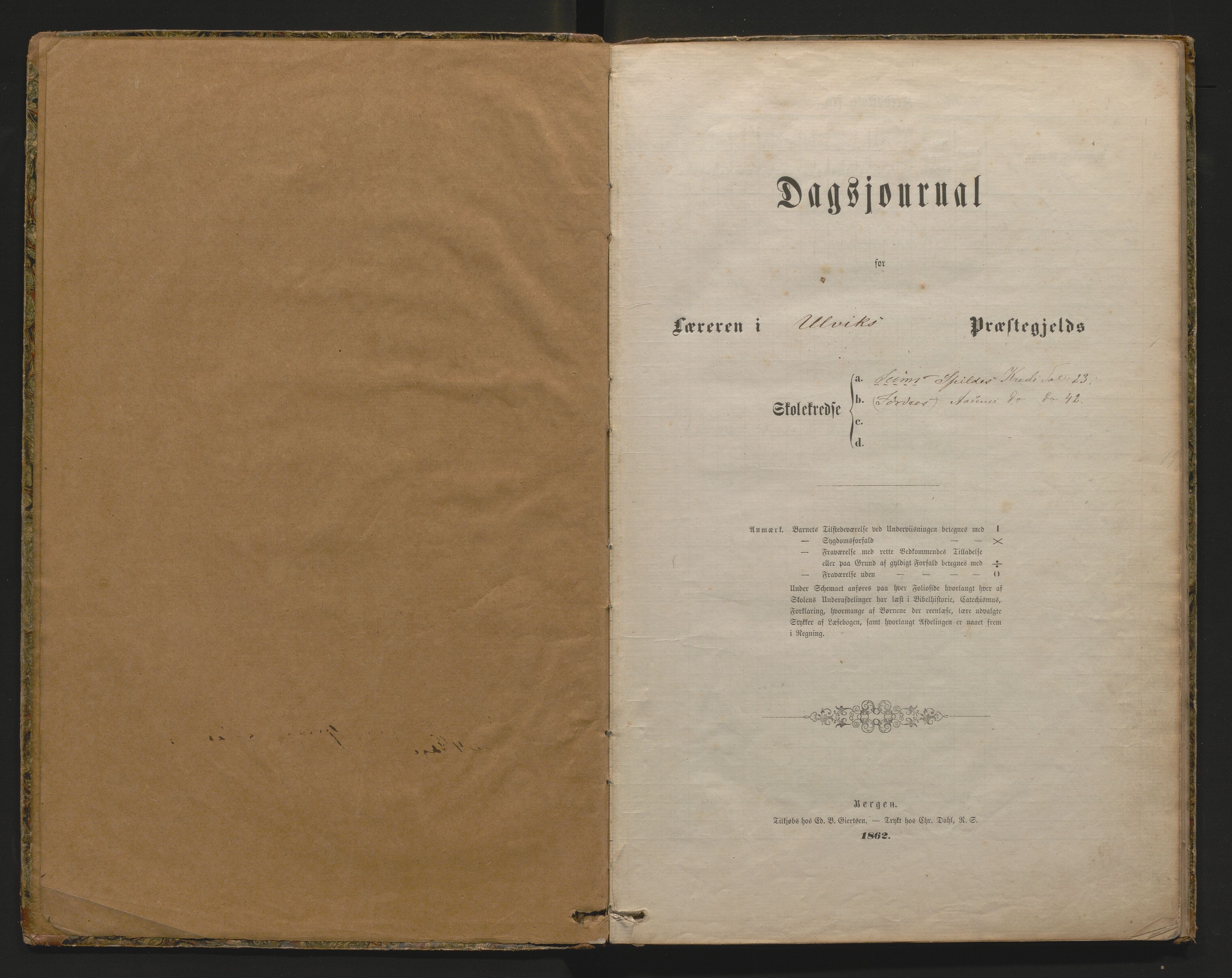 Granvin herad. Barneskulane, IKAH/1234-231/G/Ga/L0002: Dagsjournal for læraren i Ulvik prestegjeld i skulekrinsane Spilde, Aasene og Jørdre, 1862-1871