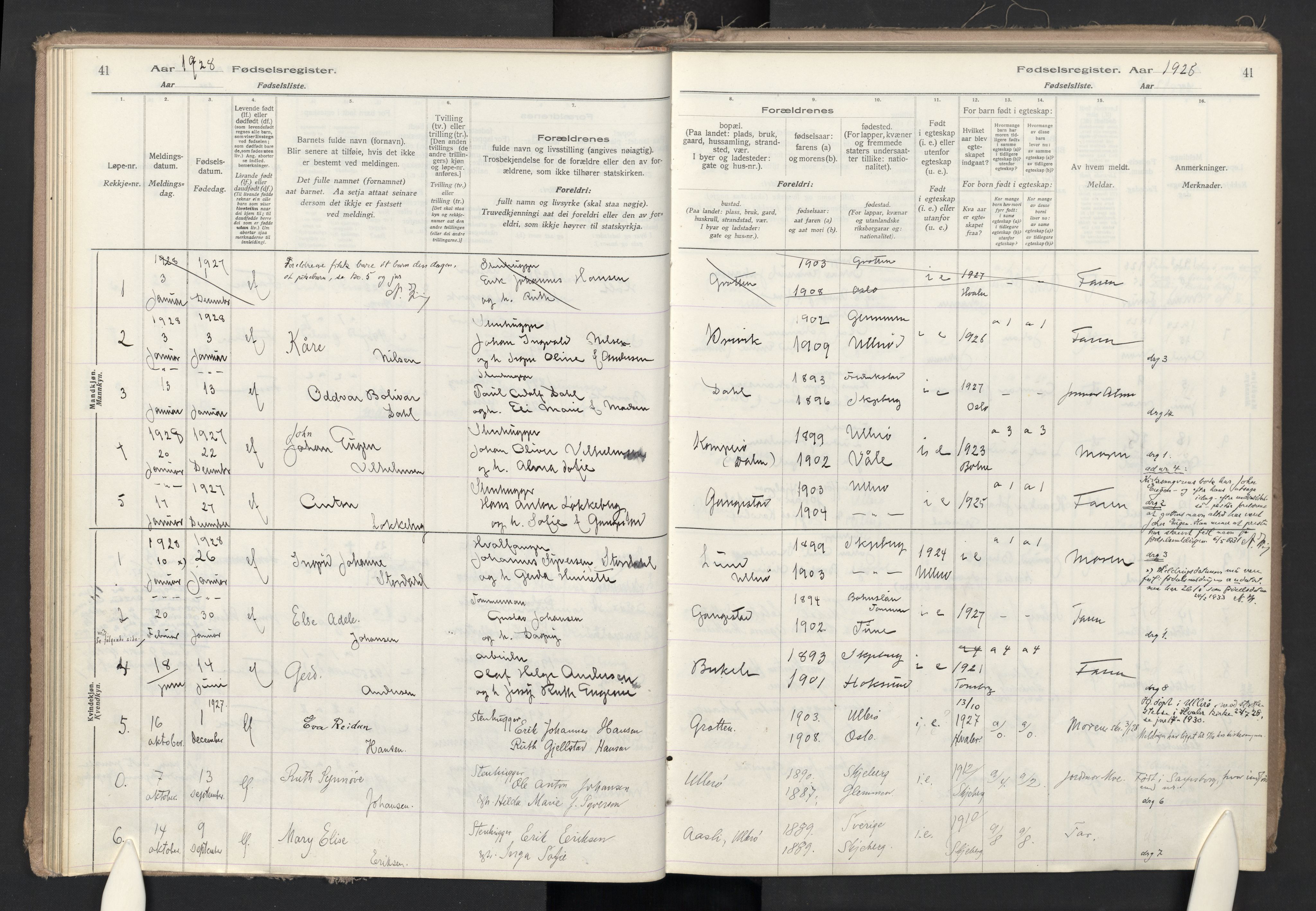 Skjeberg prestekontor Kirkebøker, AV/SAO-A-10923/J/Jb/L0001: Fødselsregister nr. II 1, 1916-1986, s. 41