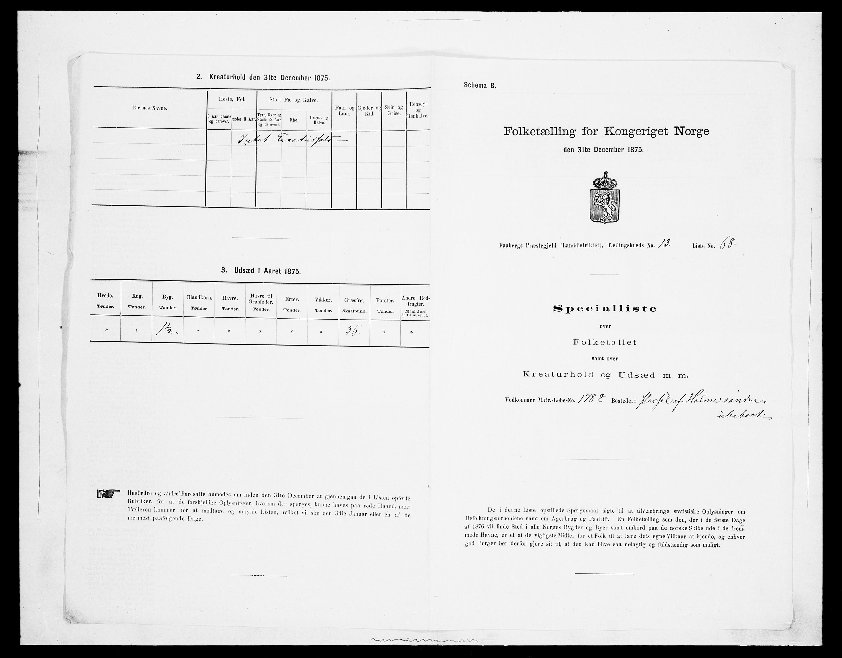 SAH, Folketelling 1875 for 0524L Fåberg prestegjeld, Fåberg sokn og Lillehammer landsokn, 1875, s. 1709