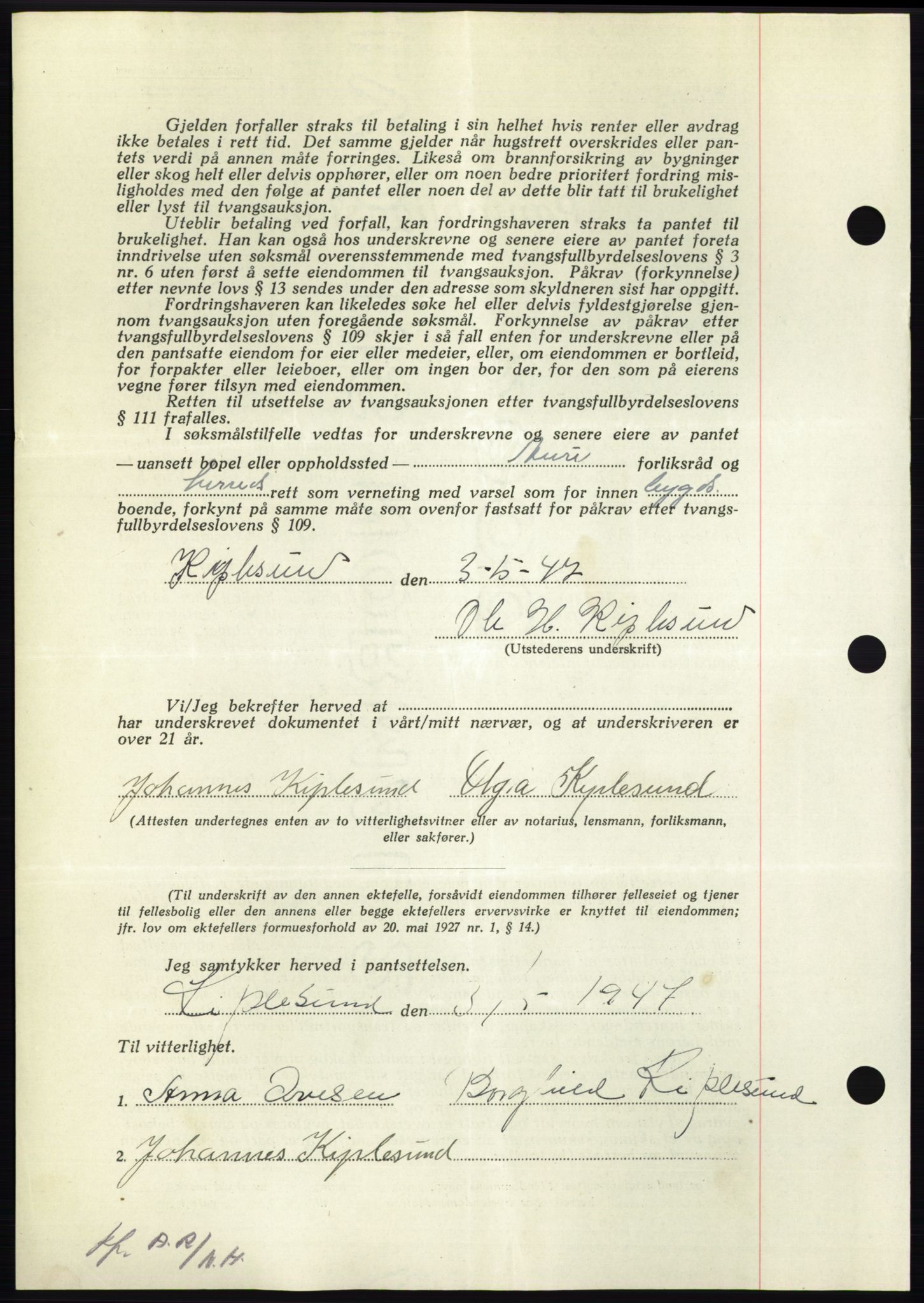 Nordmøre sorenskriveri, AV/SAT-A-4132/1/2/2Ca: Pantebok nr. B96, 1947-1947, Dagboknr: 1058/1947