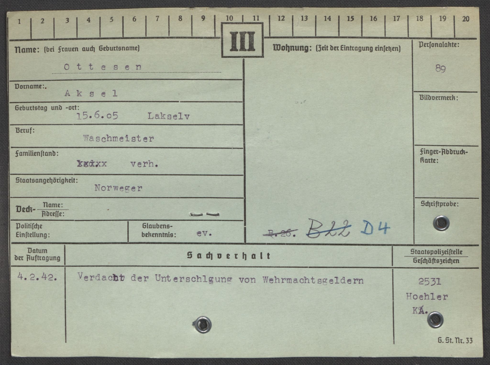 Befehlshaber der Sicherheitspolizei und des SD, AV/RA-RAFA-5969/E/Ea/Eaa/L0008: Register over norske fanger i Møllergata 19: Oelze-Ru, 1940-1945, s. 504