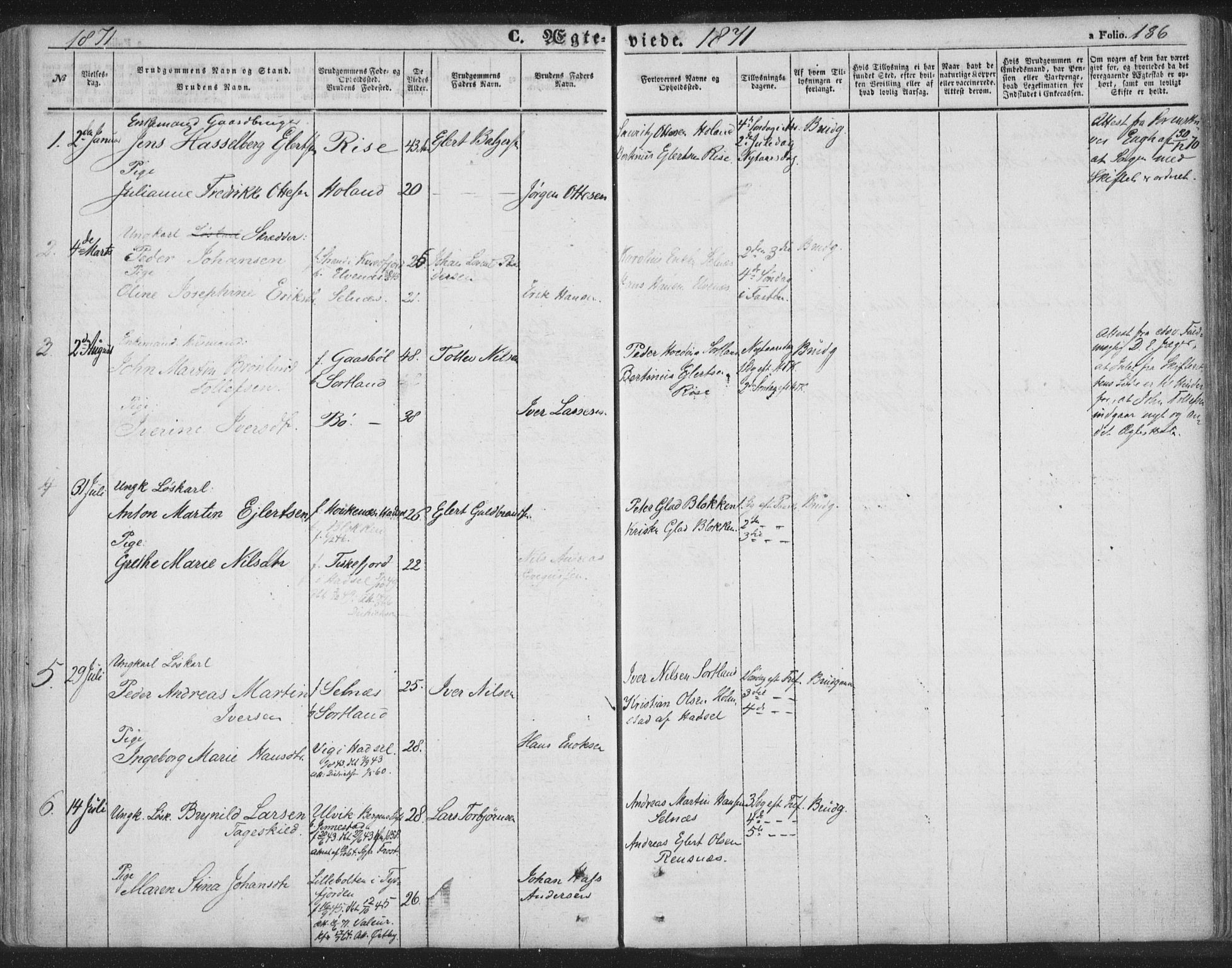 Ministerialprotokoller, klokkerbøker og fødselsregistre - Nordland, AV/SAT-A-1459/895/L1369: Ministerialbok nr. 895A04, 1852-1872, s. 186