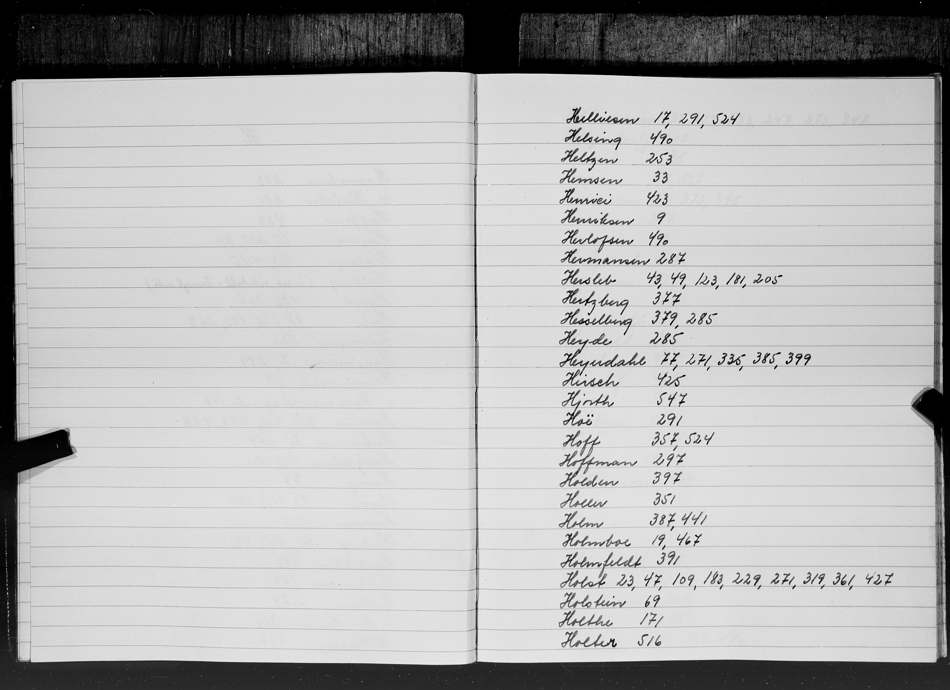 Hornemans samlinger, SAT/PA-X/A/L0013b: Register til bind 13a Angell - Hammond, 1600-1886