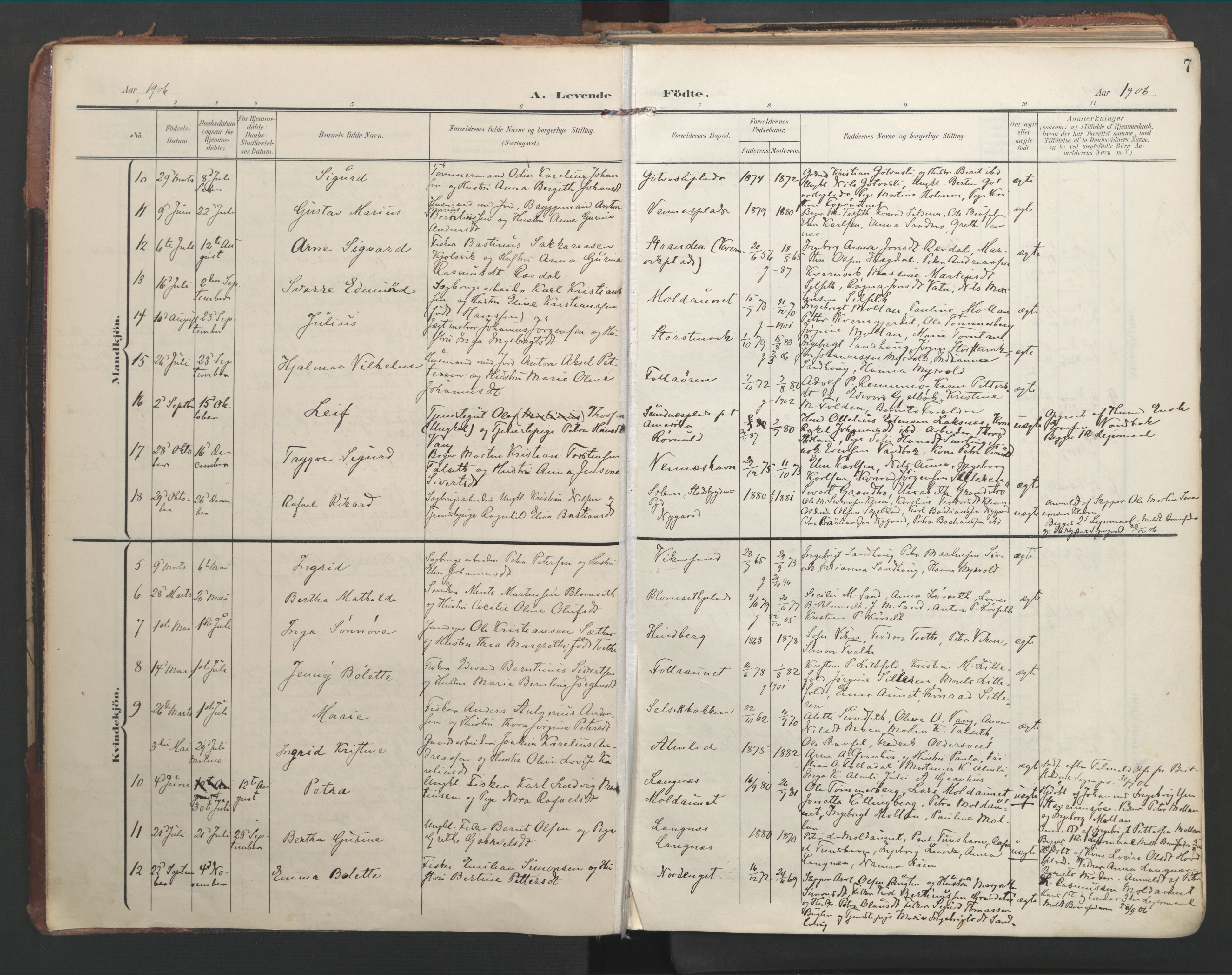 Ministerialprotokoller, klokkerbøker og fødselsregistre - Nord-Trøndelag, AV/SAT-A-1458/744/L0421: Ministerialbok nr. 744A05, 1905-1930, s. 7