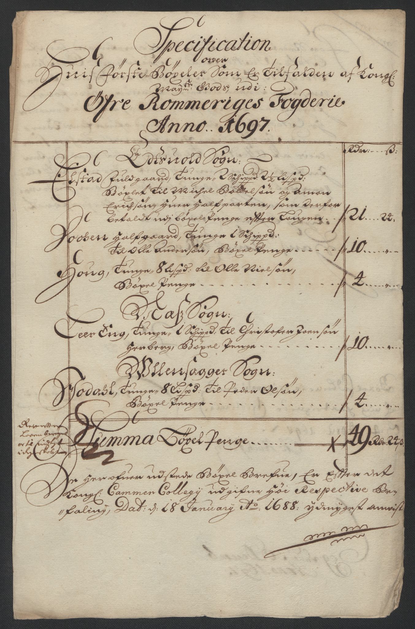 Rentekammeret inntil 1814, Reviderte regnskaper, Fogderegnskap, RA/EA-4092/R12/L0709: Fogderegnskap Øvre Romerike, 1697, s. 34