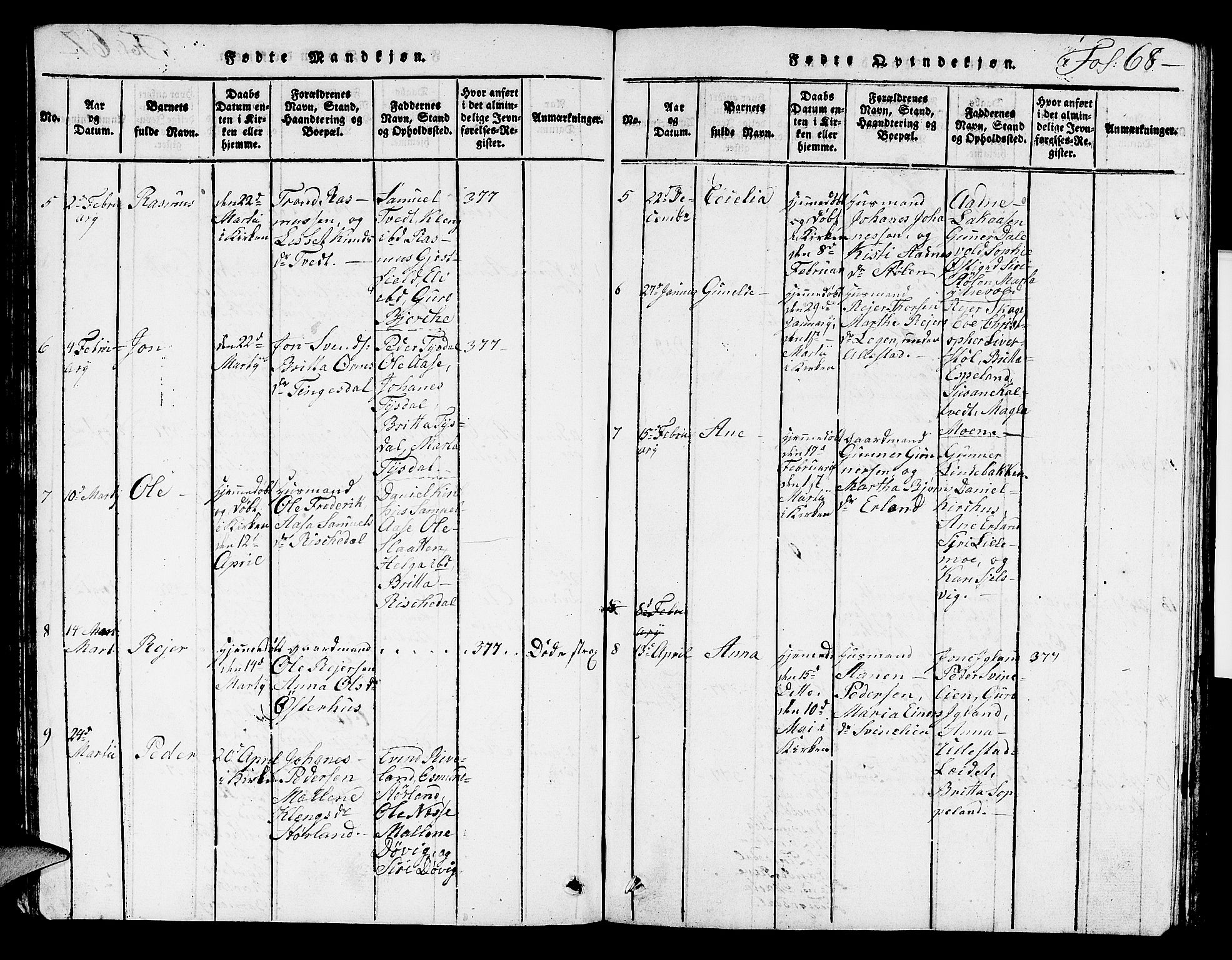 Hjelmeland sokneprestkontor, SAST/A-101843/01/V/L0002: Klokkerbok nr. B 2, 1816-1841, s. 68